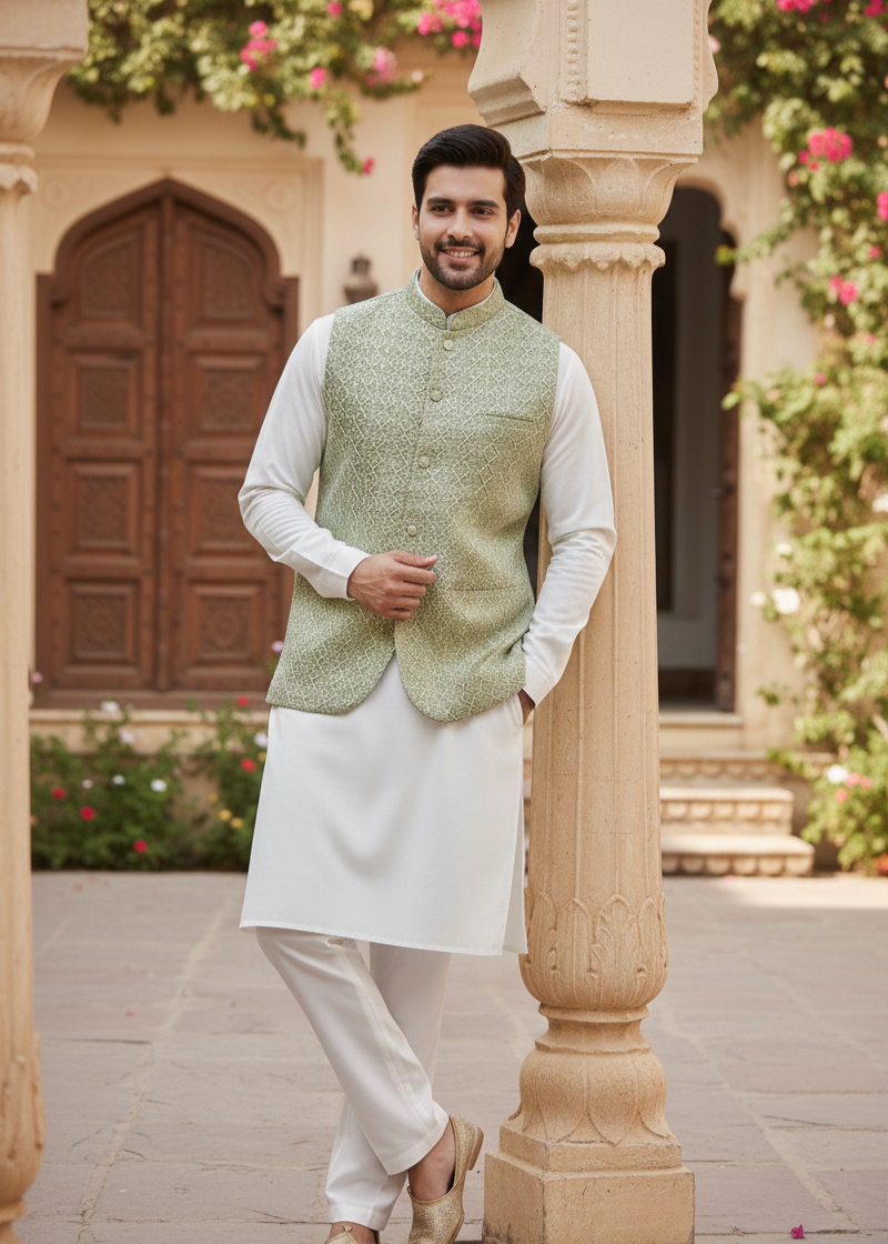 silk Waistcoat in Apple green