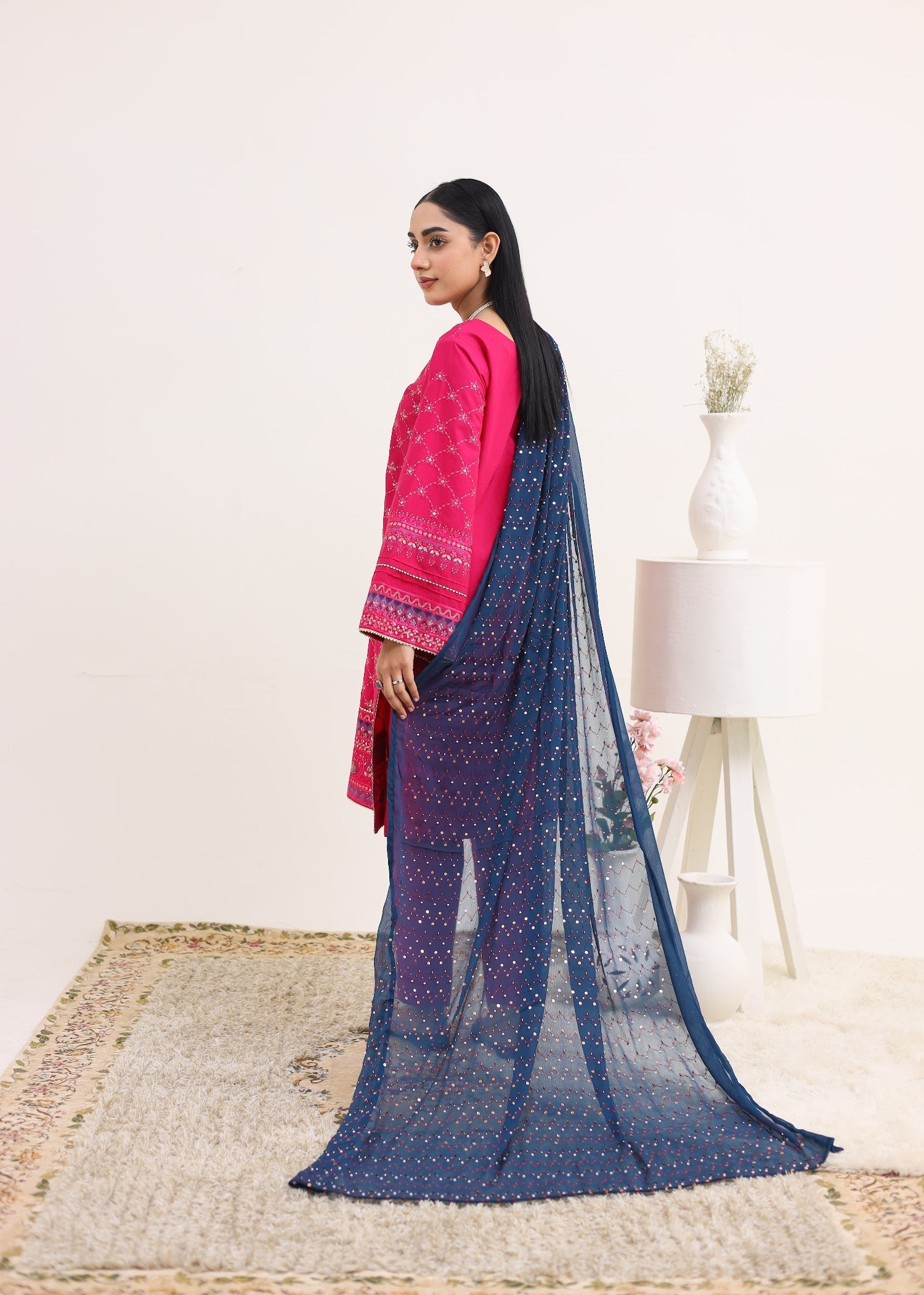 cotton Kurta Set in Deep pink