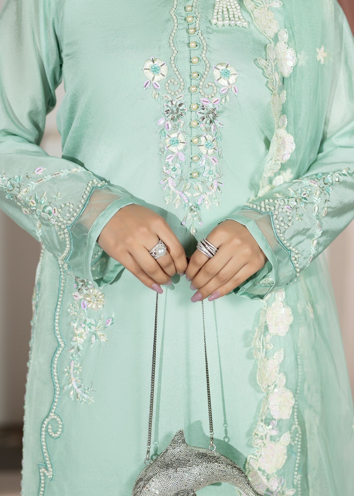 silk Kurta Set in Aquamarine