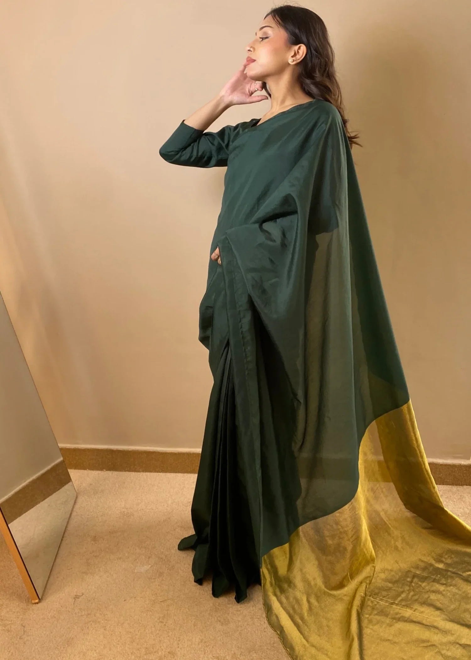kattan silk Saree in Bottle green