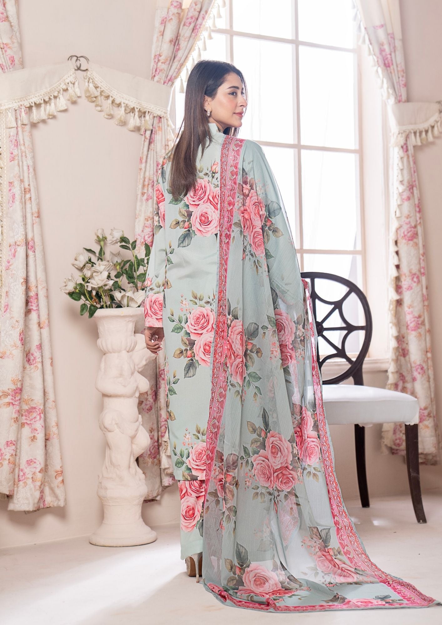 arabic lawn Kurta Set in Cloud blue