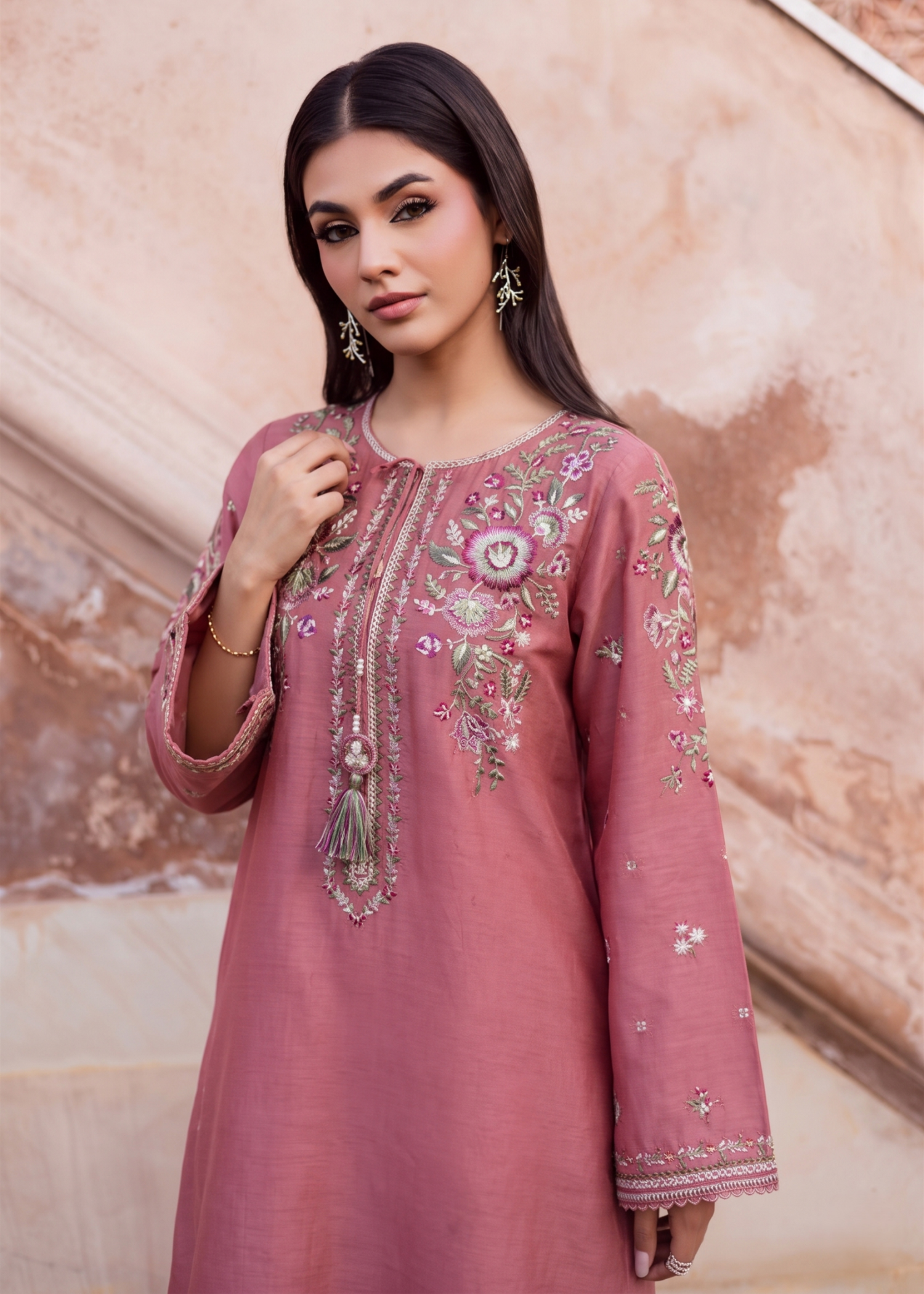 linen Kurta Set in Salmon