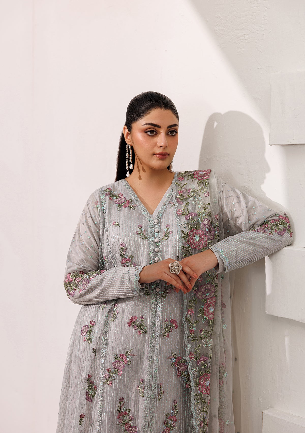 pk raw silk Kurta Set in Ash grey