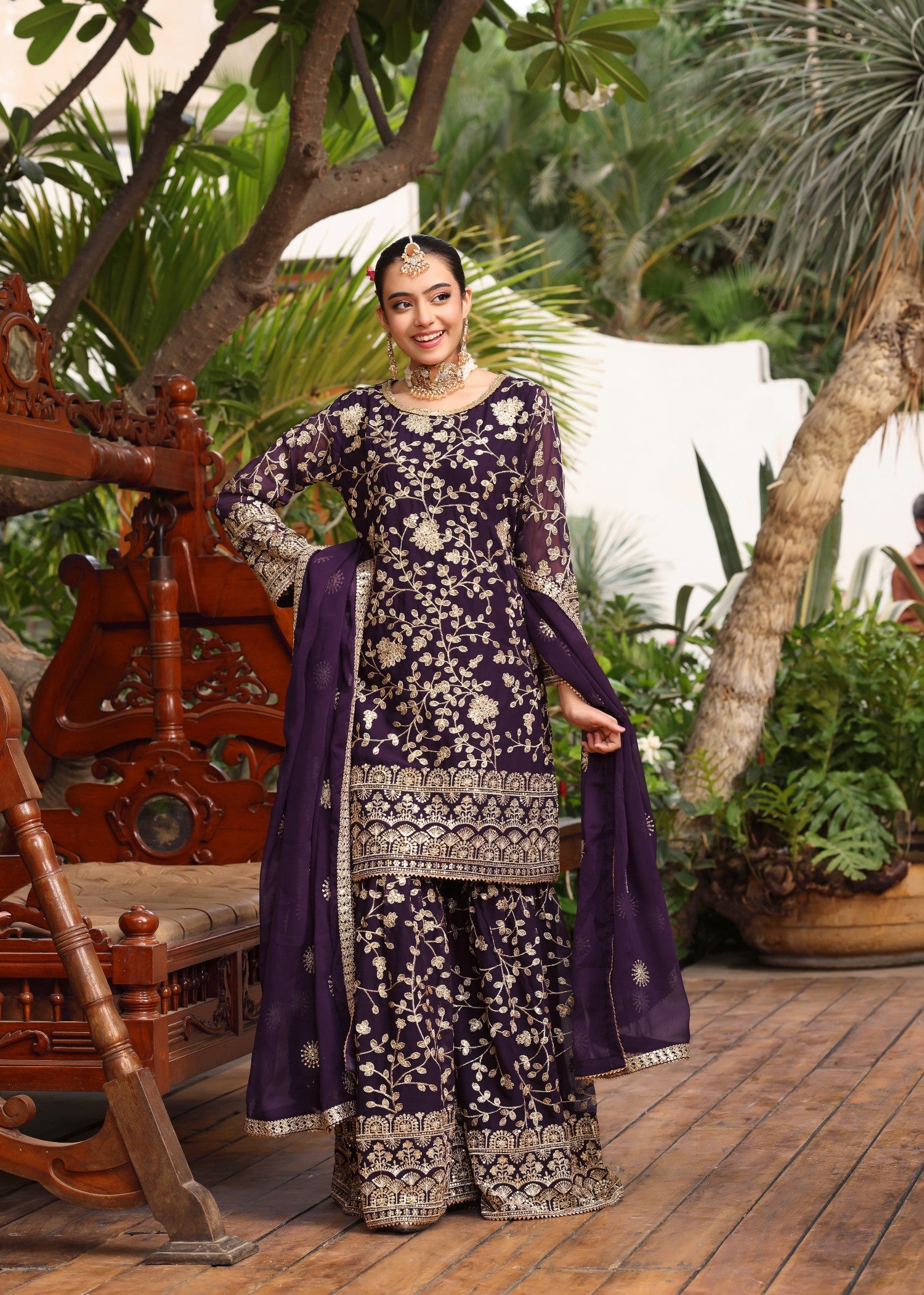 chiffon Gharara in Purple
