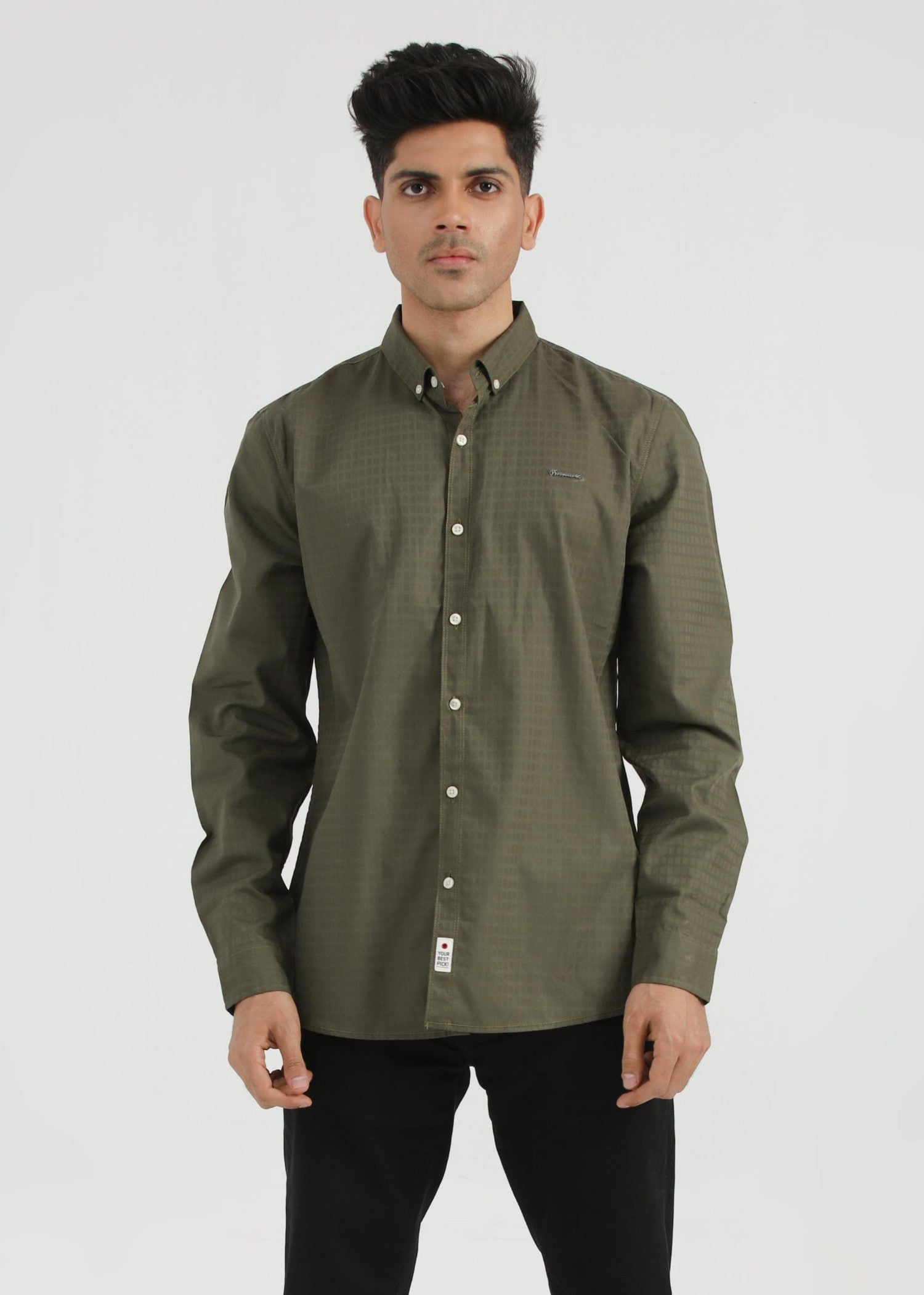 cotton dobby Casual Shirt in Olive green