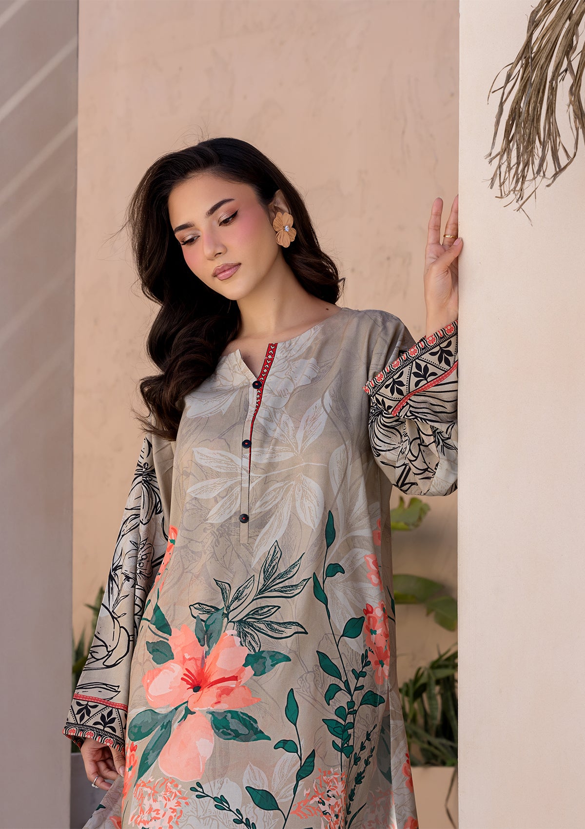 lawn Kurta Set in Tan brown