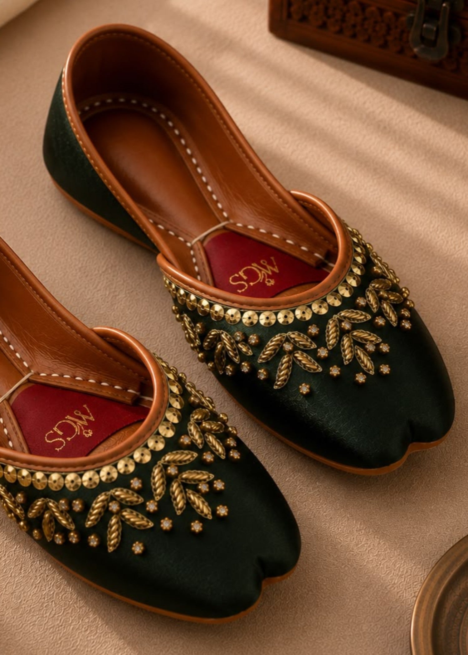 Khussa in Green by - High Quality Women Khussa FXV1536