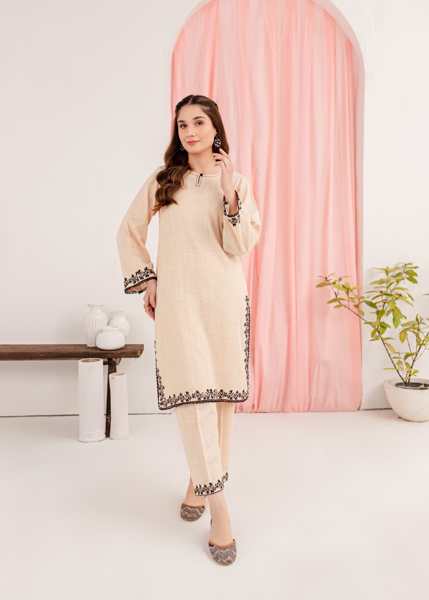 khaddar Kurta Set in Cream