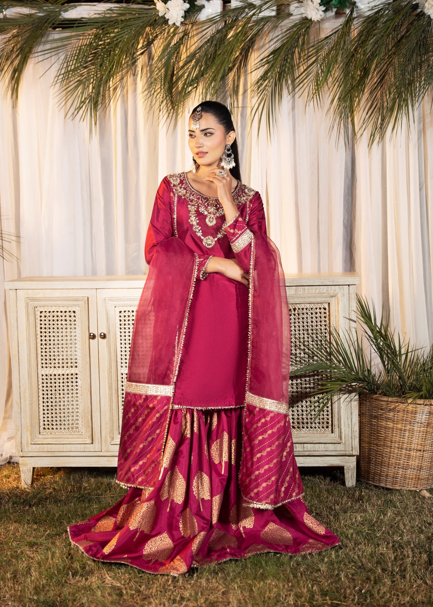silk Gharara in Shocking pink