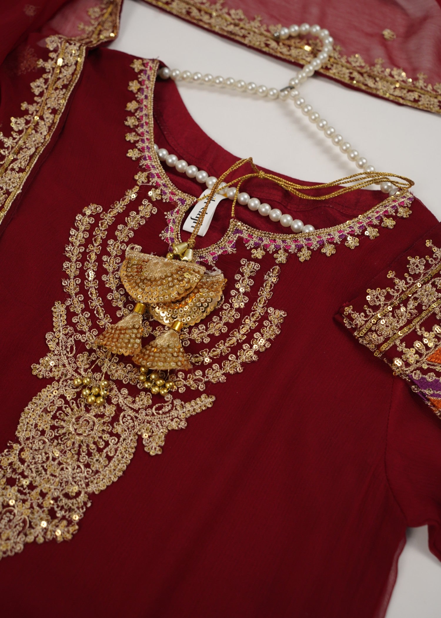 chiffon Kurta Set in Deep carmine