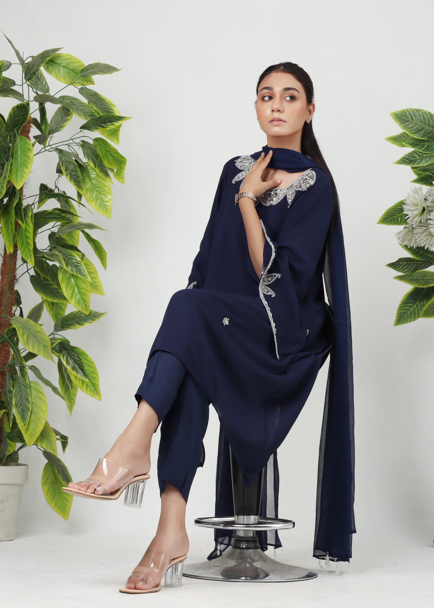 georgette chiffon Kurta Set in Navy blue, midnight blue, dark blue