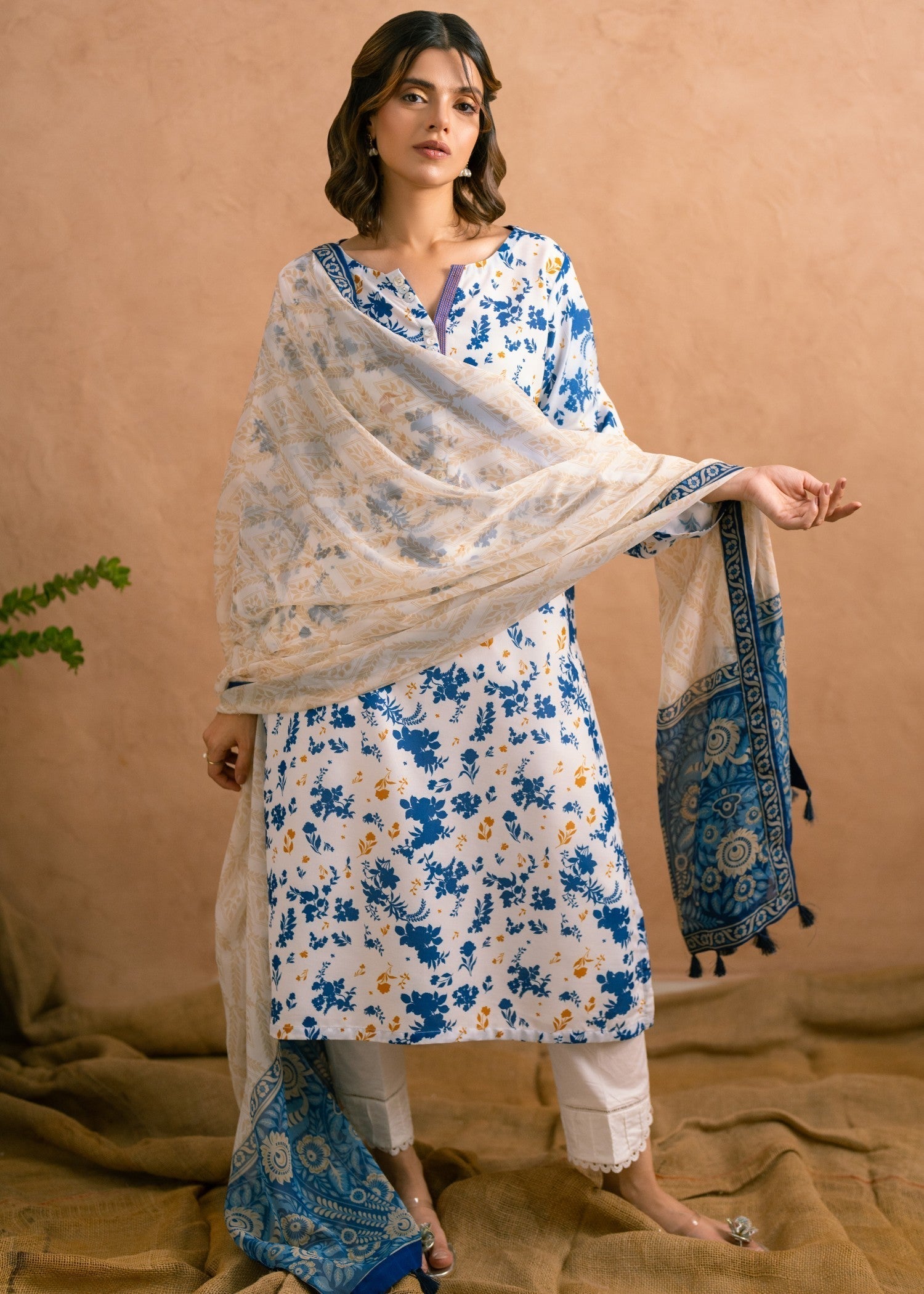 poly viscose Kurta Set in White