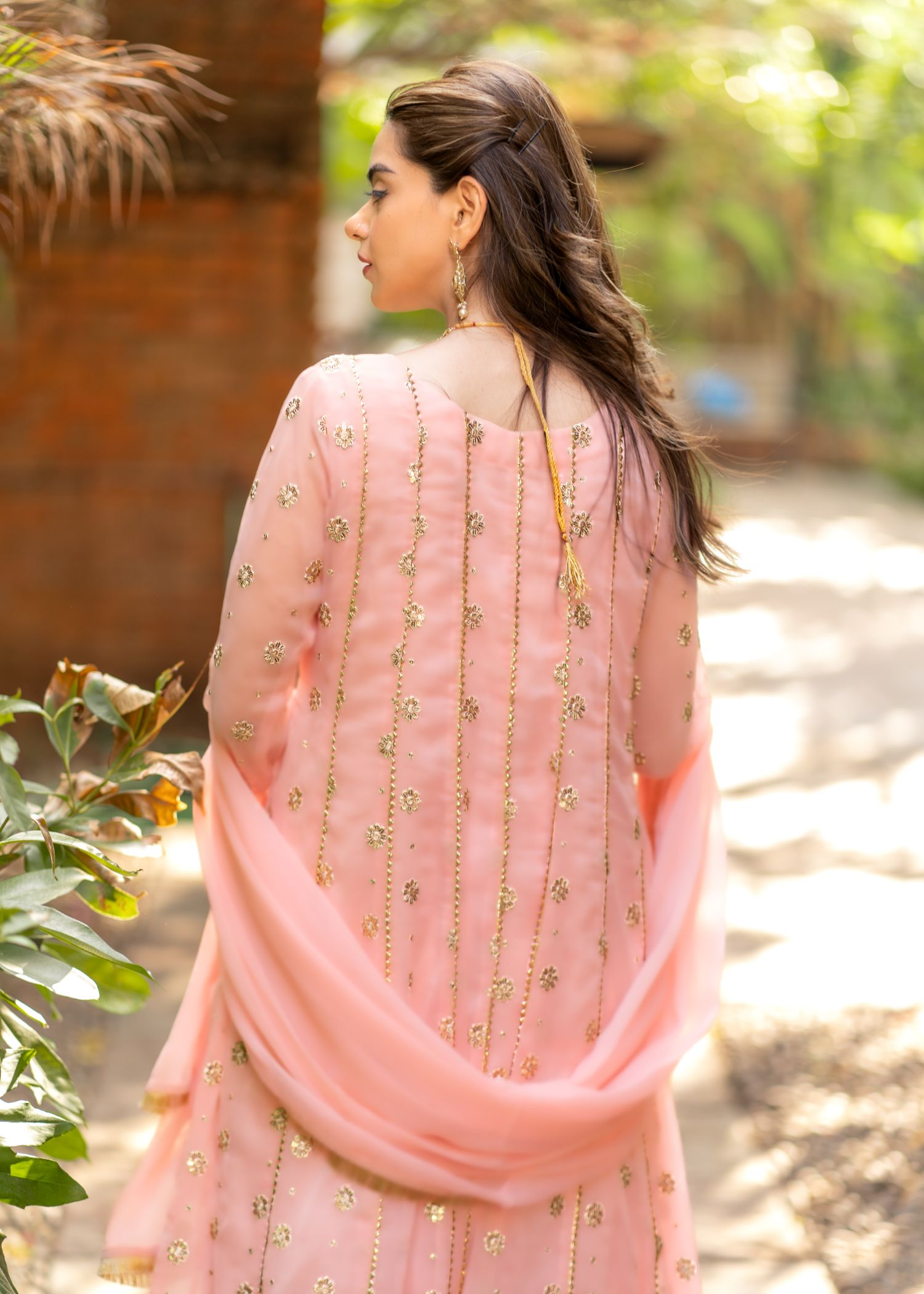 chiffon Pishwas in Baby pink