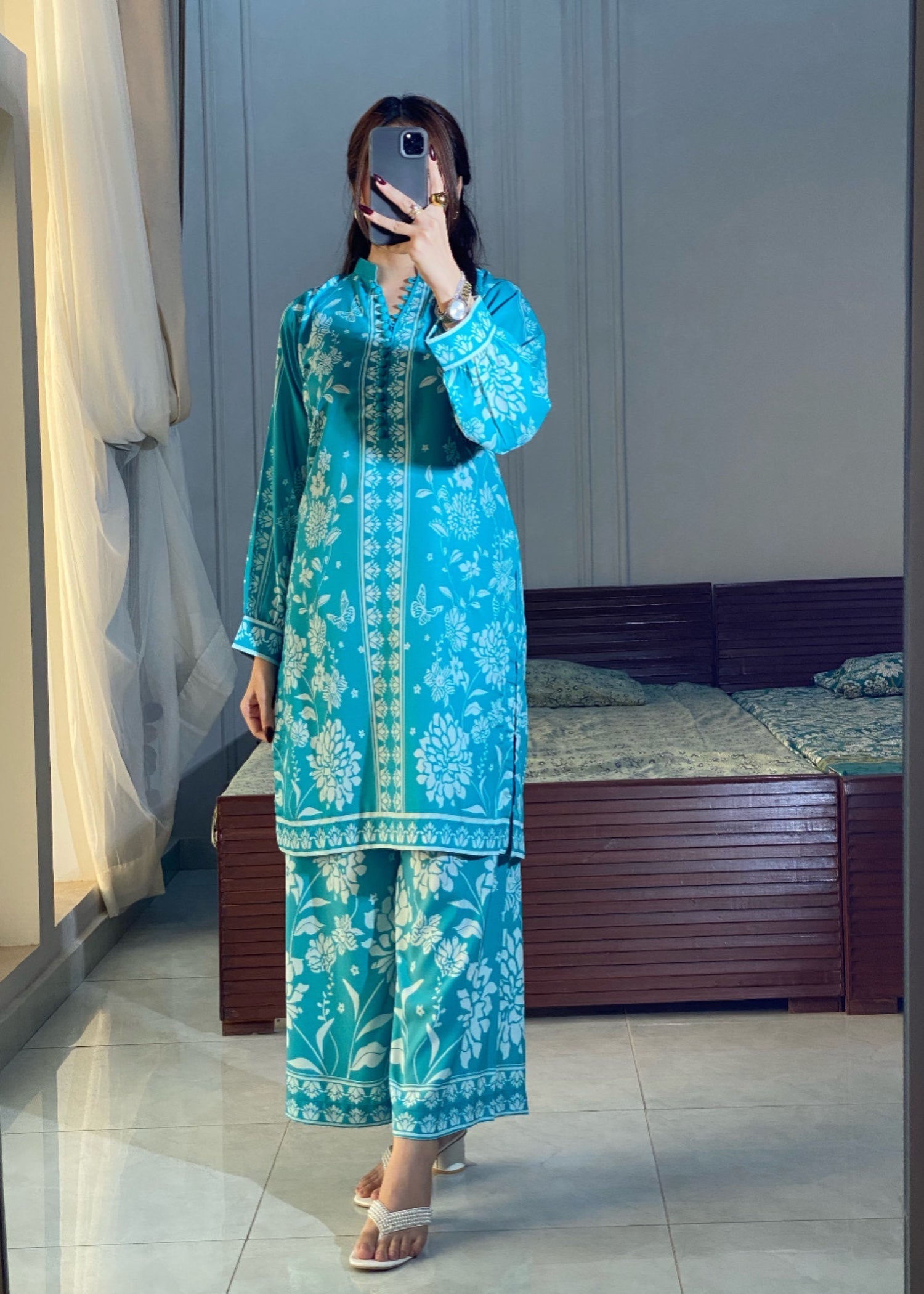 poly lawn Co ord Sets in Turquoise