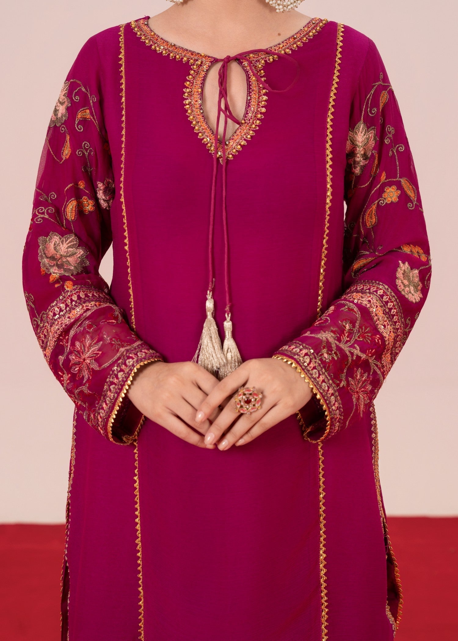 crinkle chiffon Sharara in Red violet