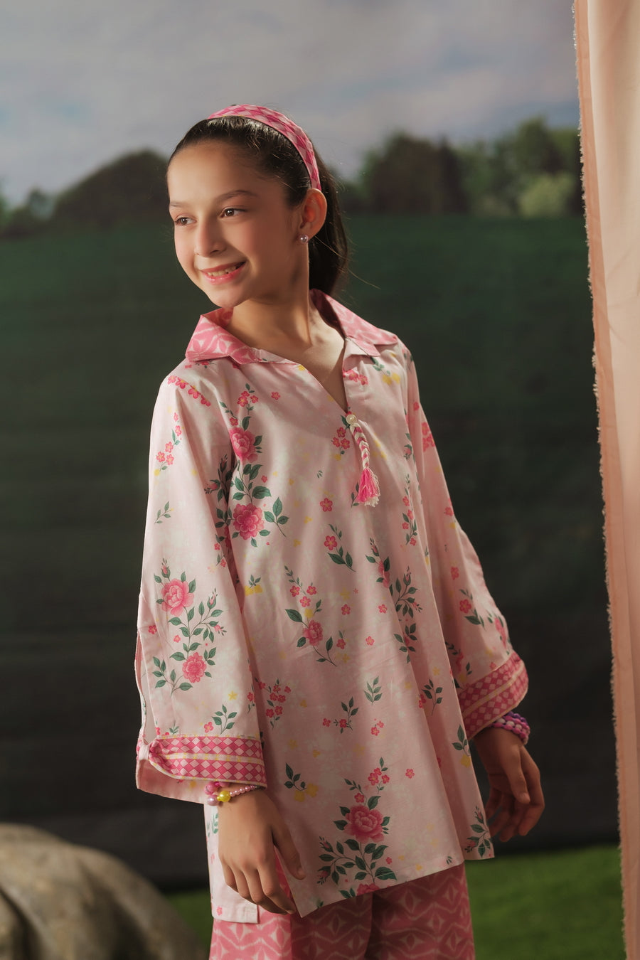 lawn cotton Kurta Set in Blush pink