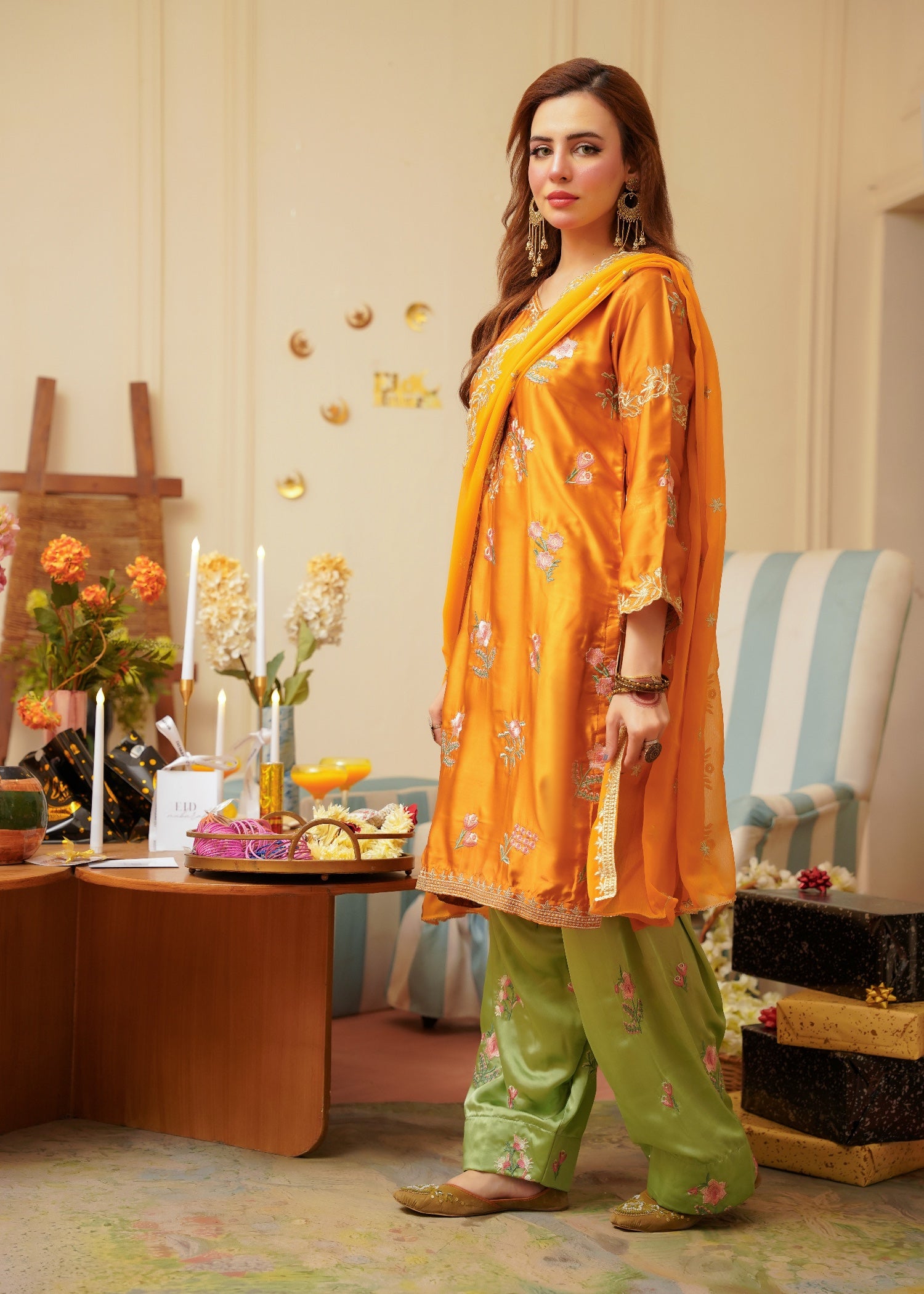 silk Kurta Set in Mustard