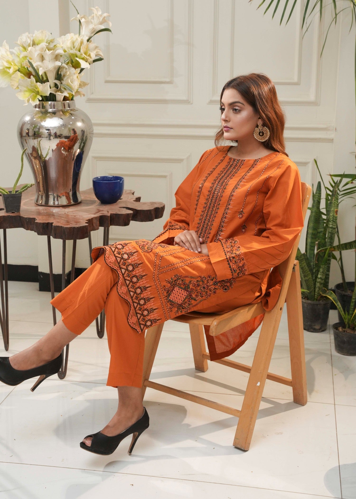 cotton Kurta Set in Burnt orange