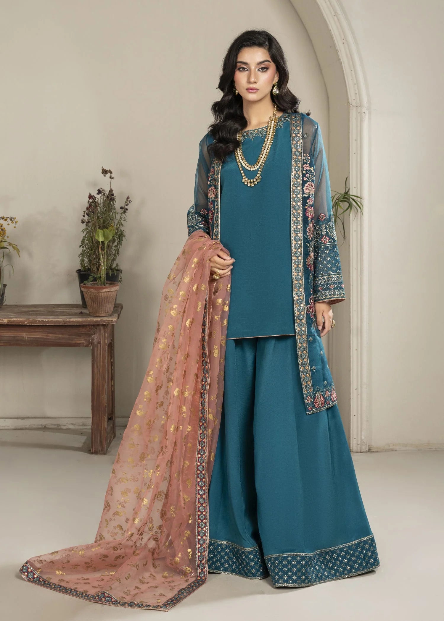 organza Sharara in Teal
