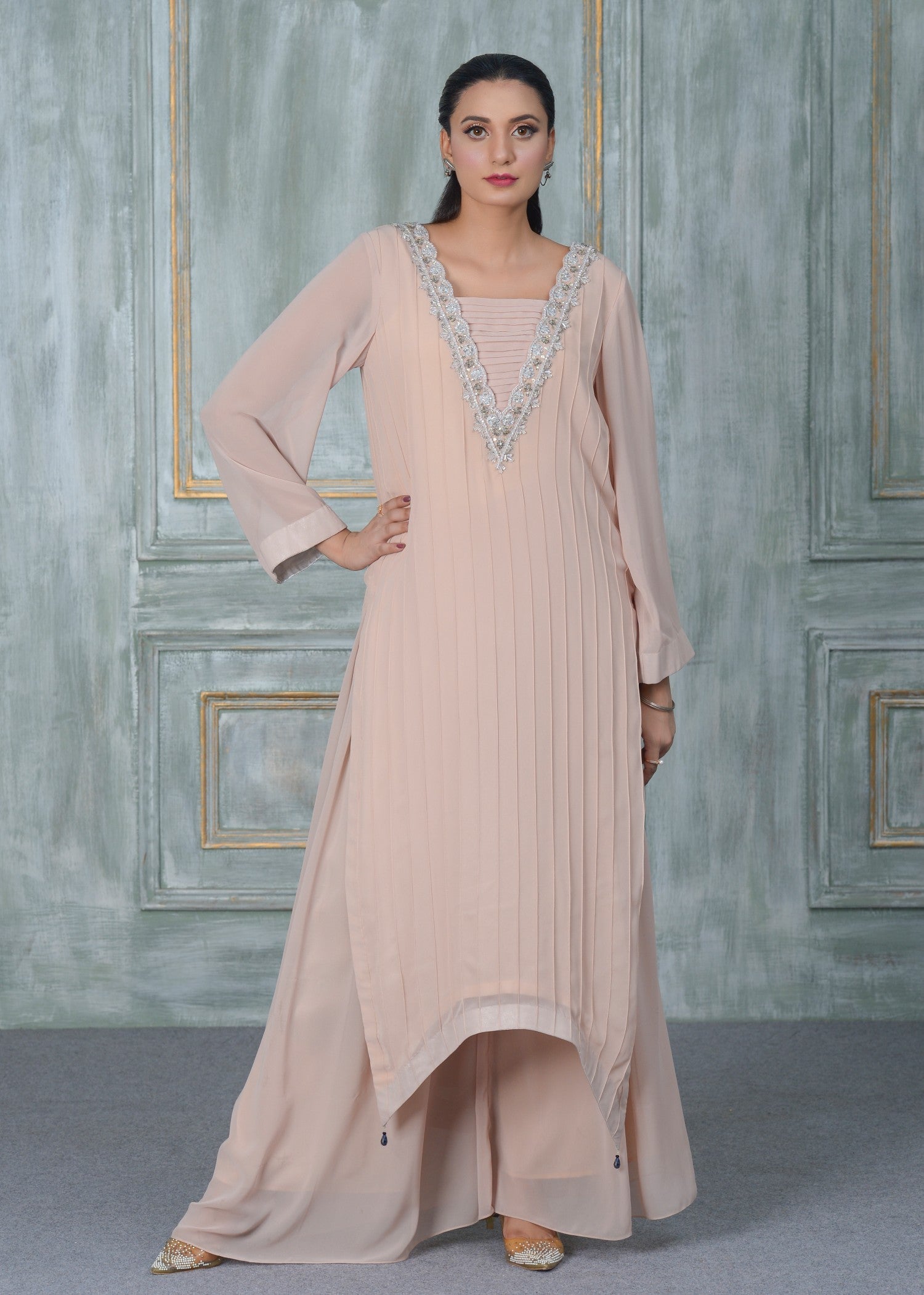 georgette chiffon Kurta Set in Peach pink