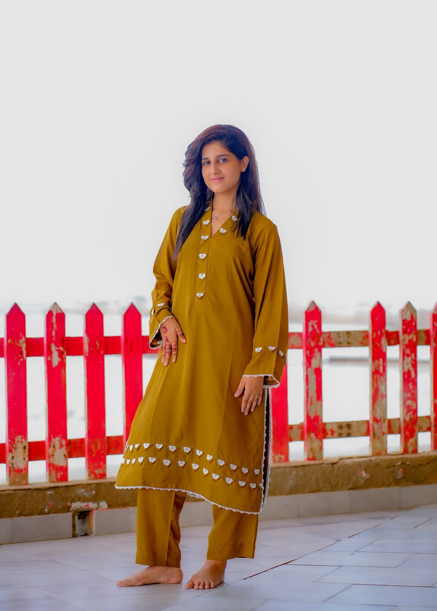 georgette Kurta Set in Olive green