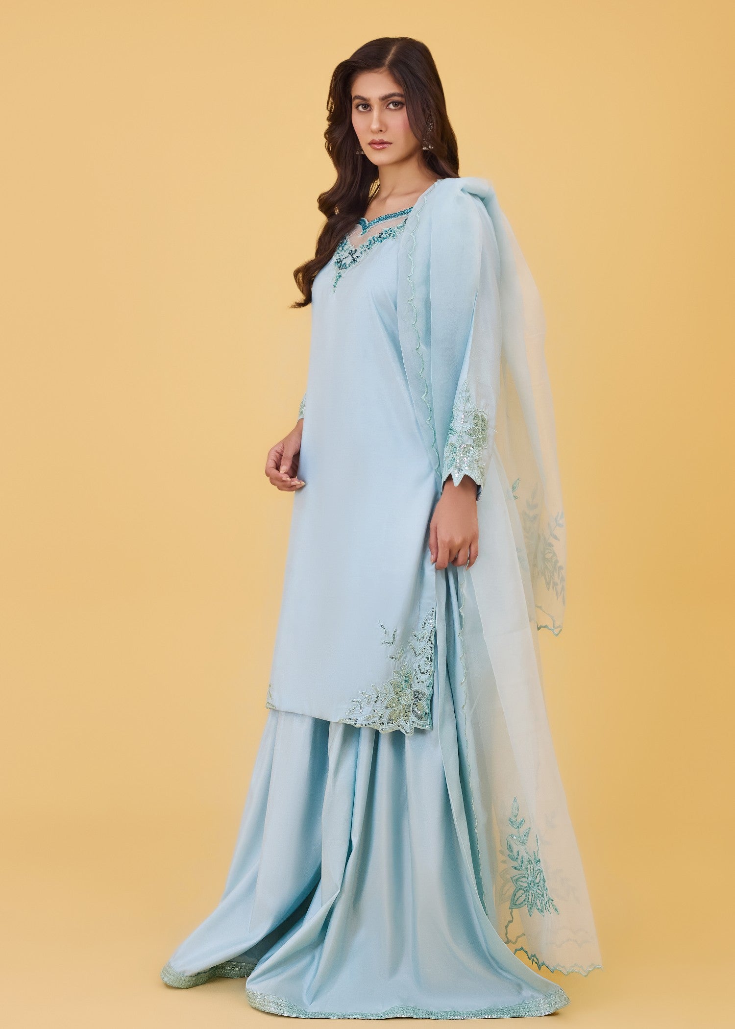 kattan silk Sharara in Powder blue
