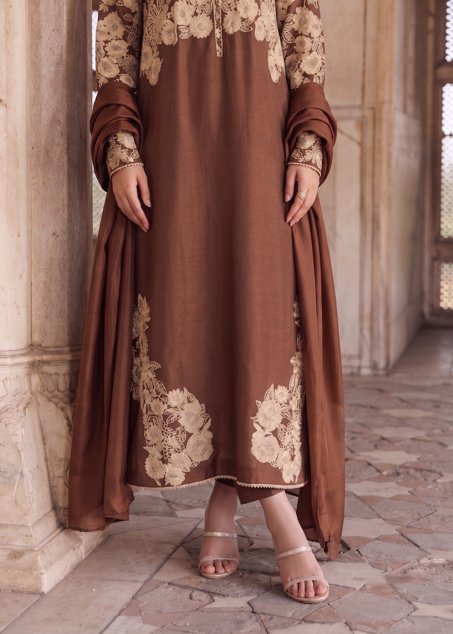 linen Kurta Set in Russet brown