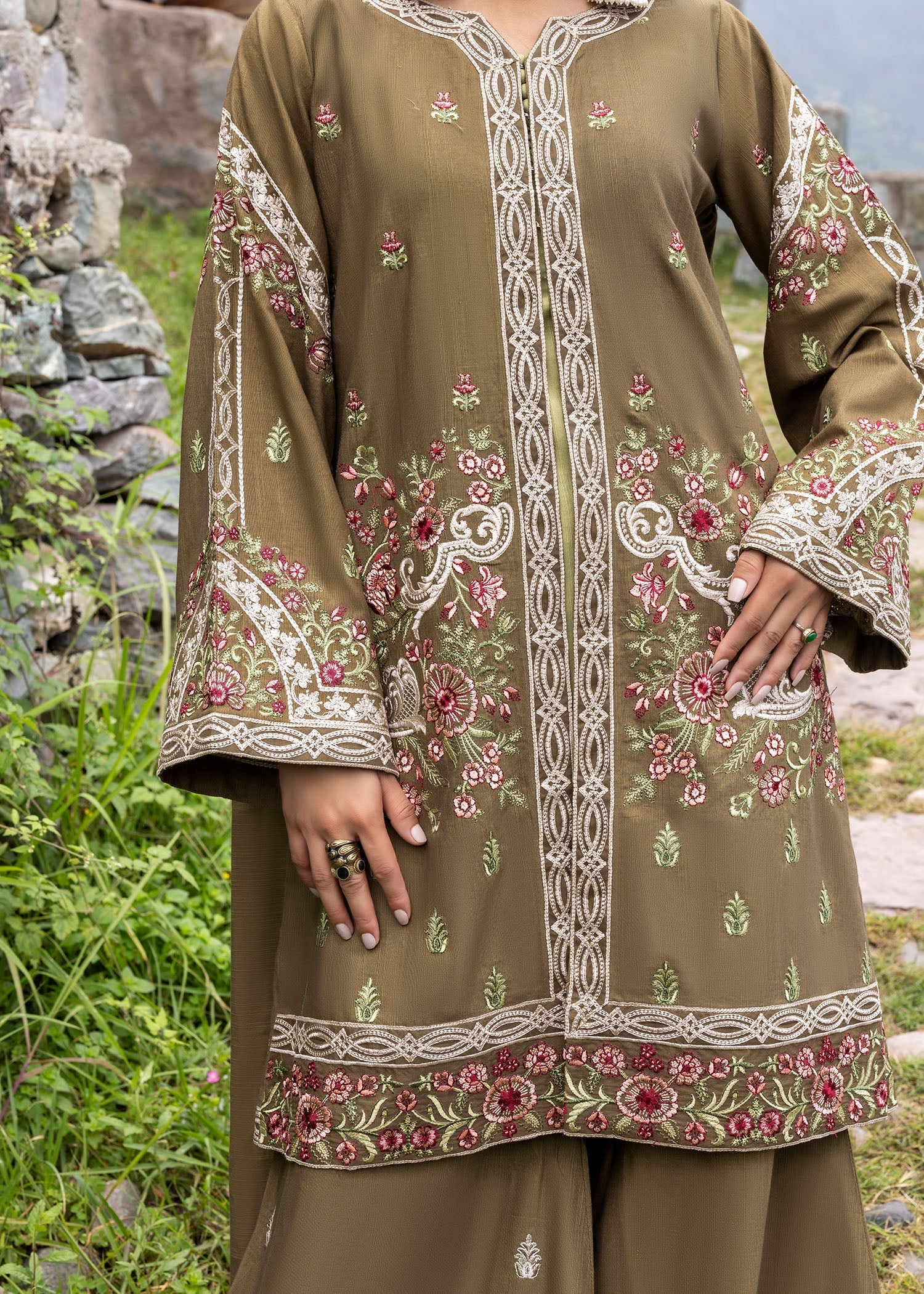 khaddar Jacket in Olive green