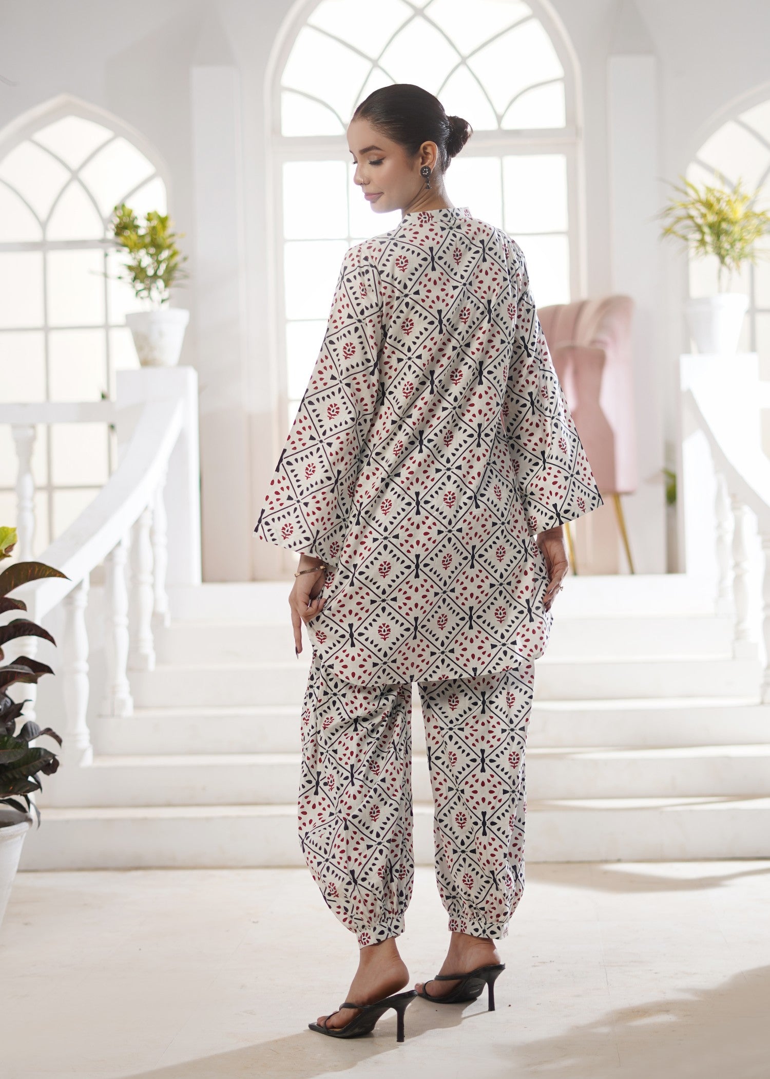 lawn Co Ord Sets in Black, red, off-white