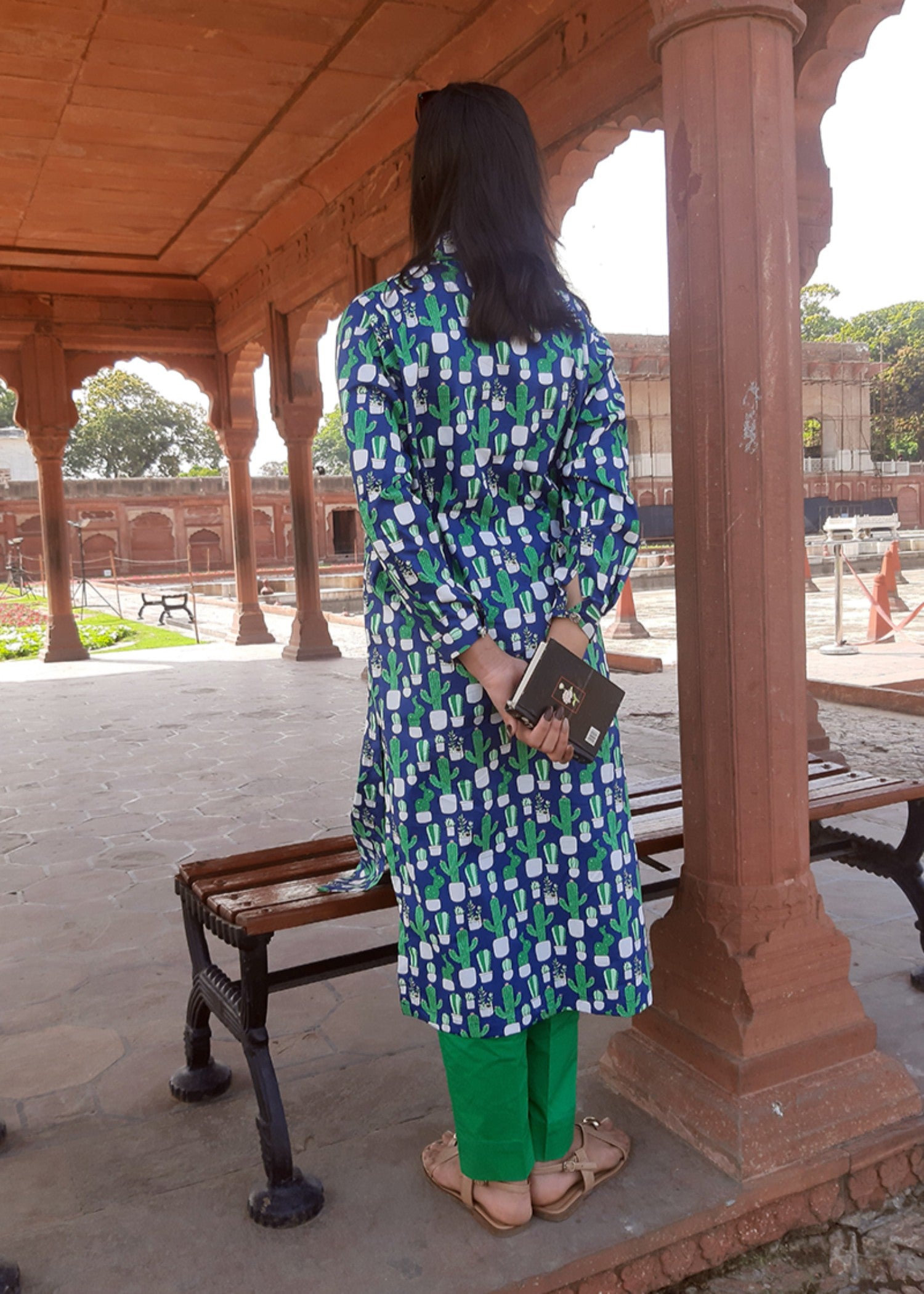 cambric Kurta Set in Blue, green