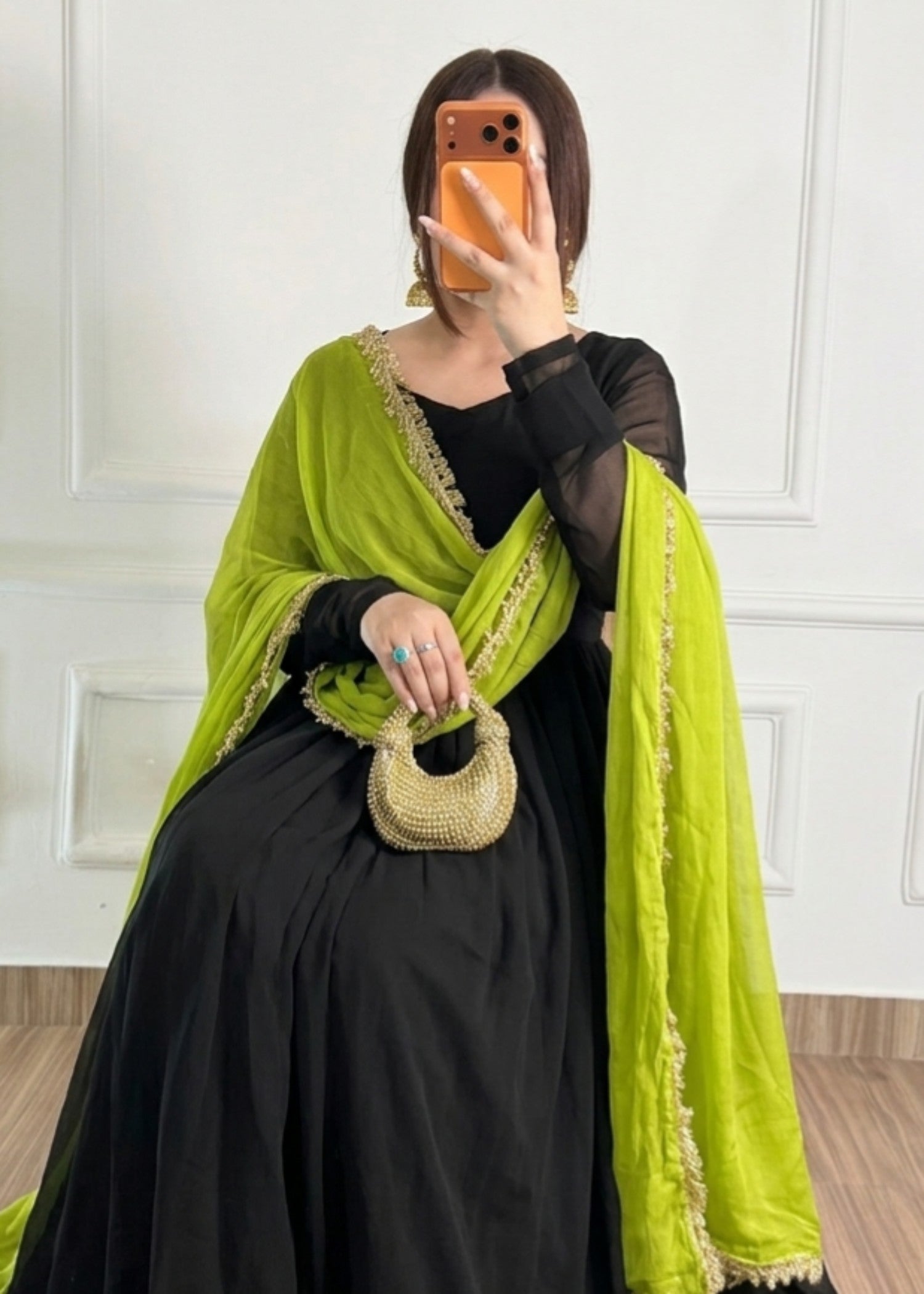 bemberg crinkle chiffon Maxi in Black, yellow green