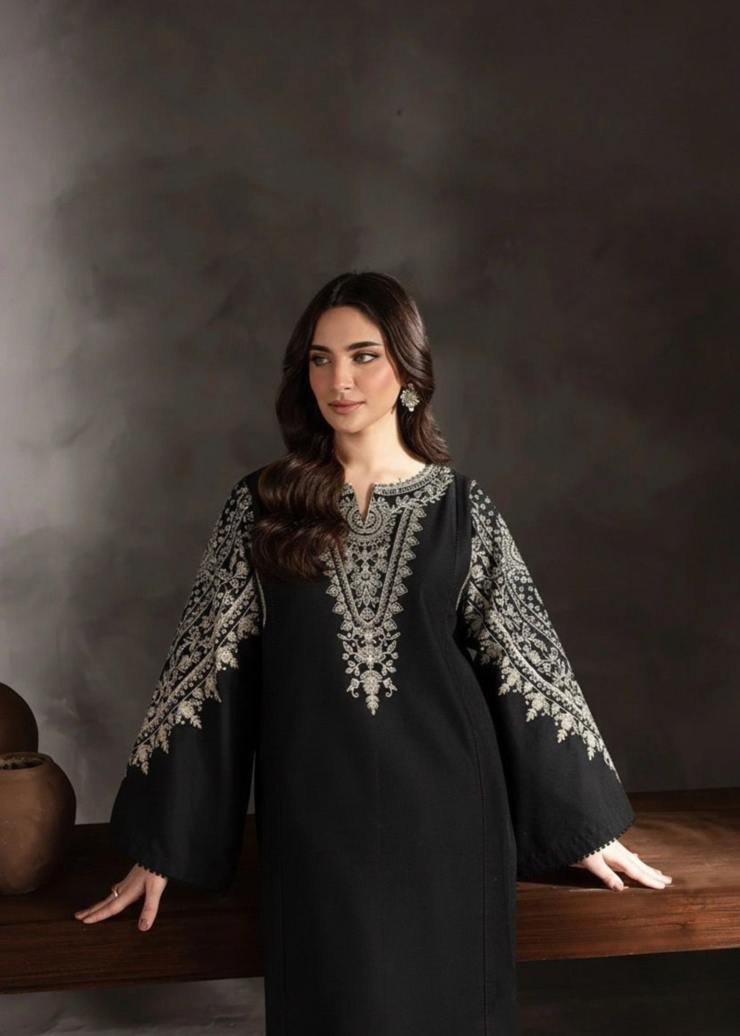 cambric Kurta Set in Black