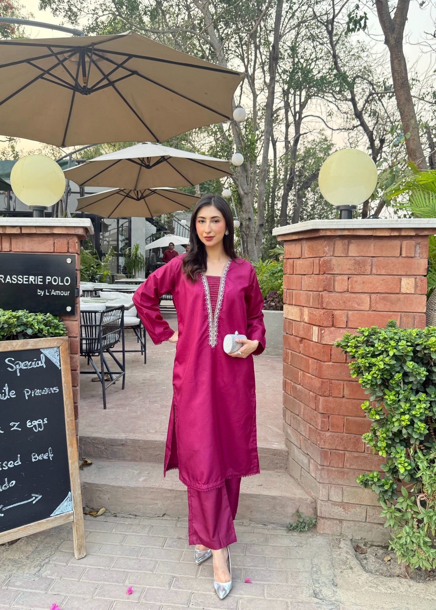 medium silk Kurta Set in Magenta