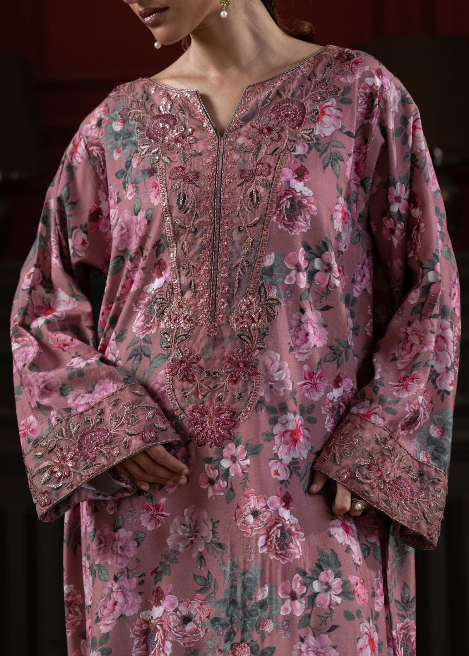 raw silk Kaftan in Zinnia pink