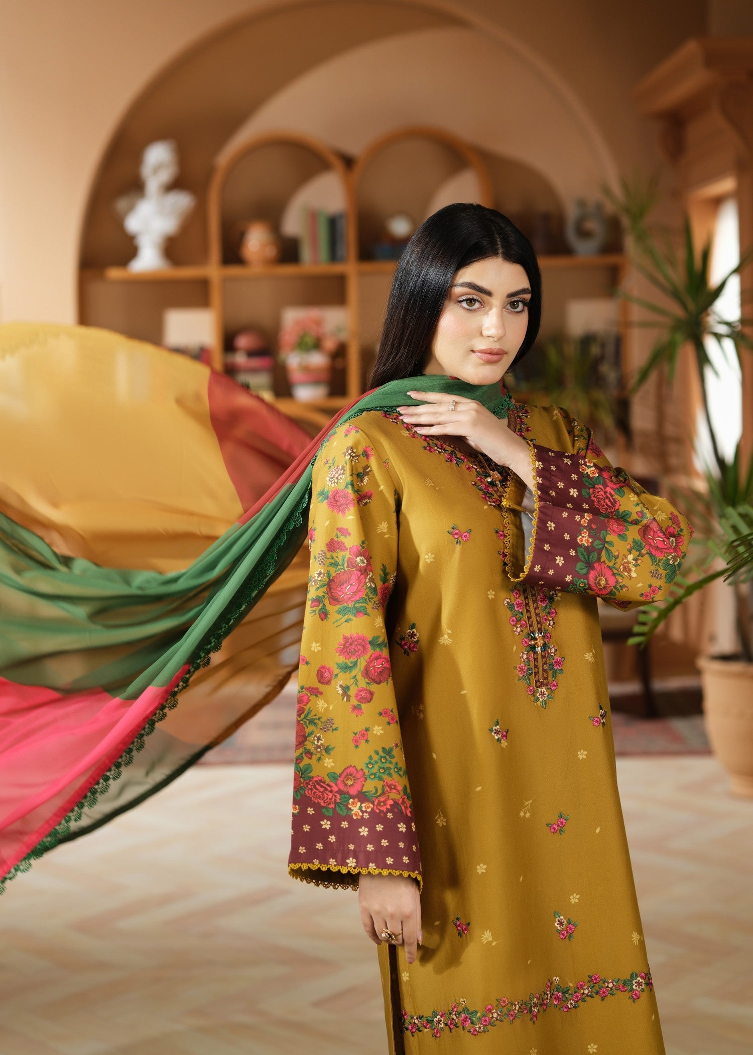 cambric cotton Kurta Set in Mustard