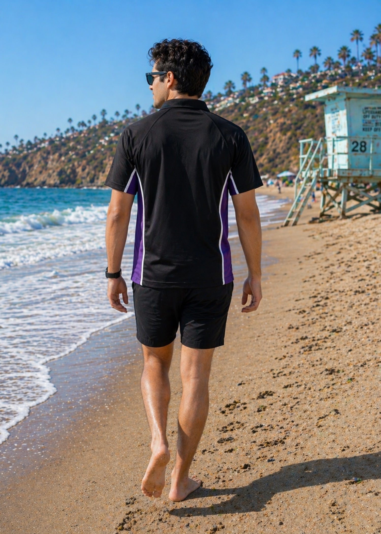 polyester Polo Shirt in Black, purple