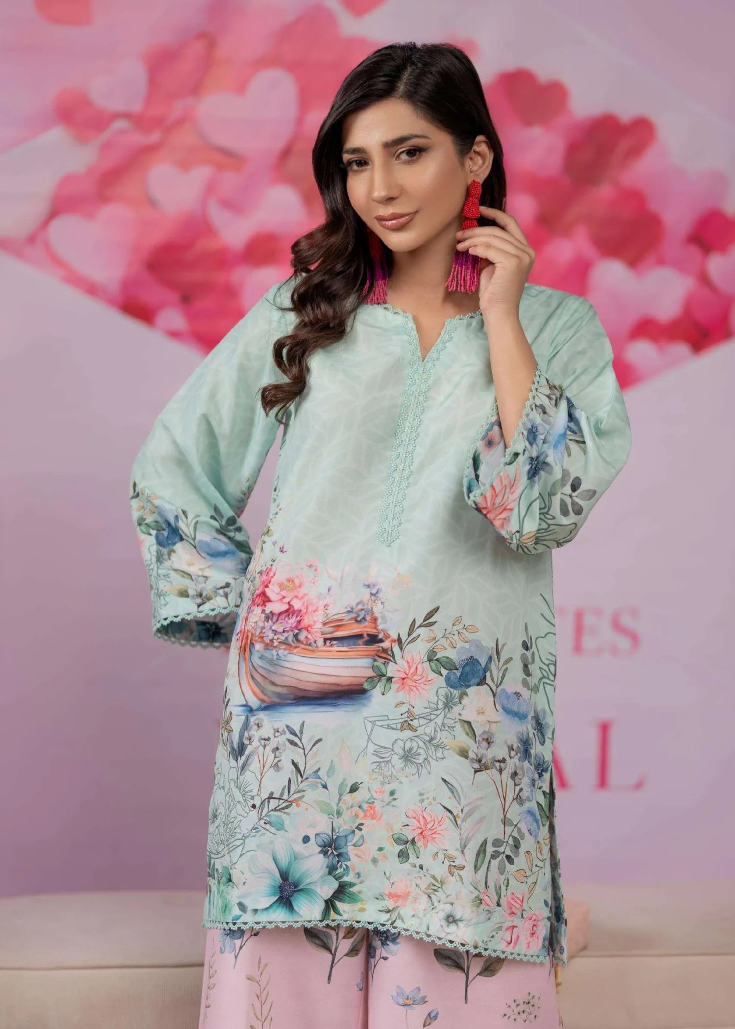 silk finish lawn Kurta Set in Sky blue