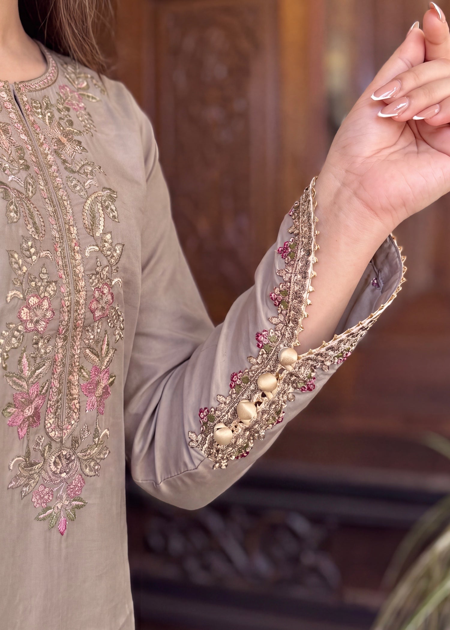 silk Kurta Set in Grey