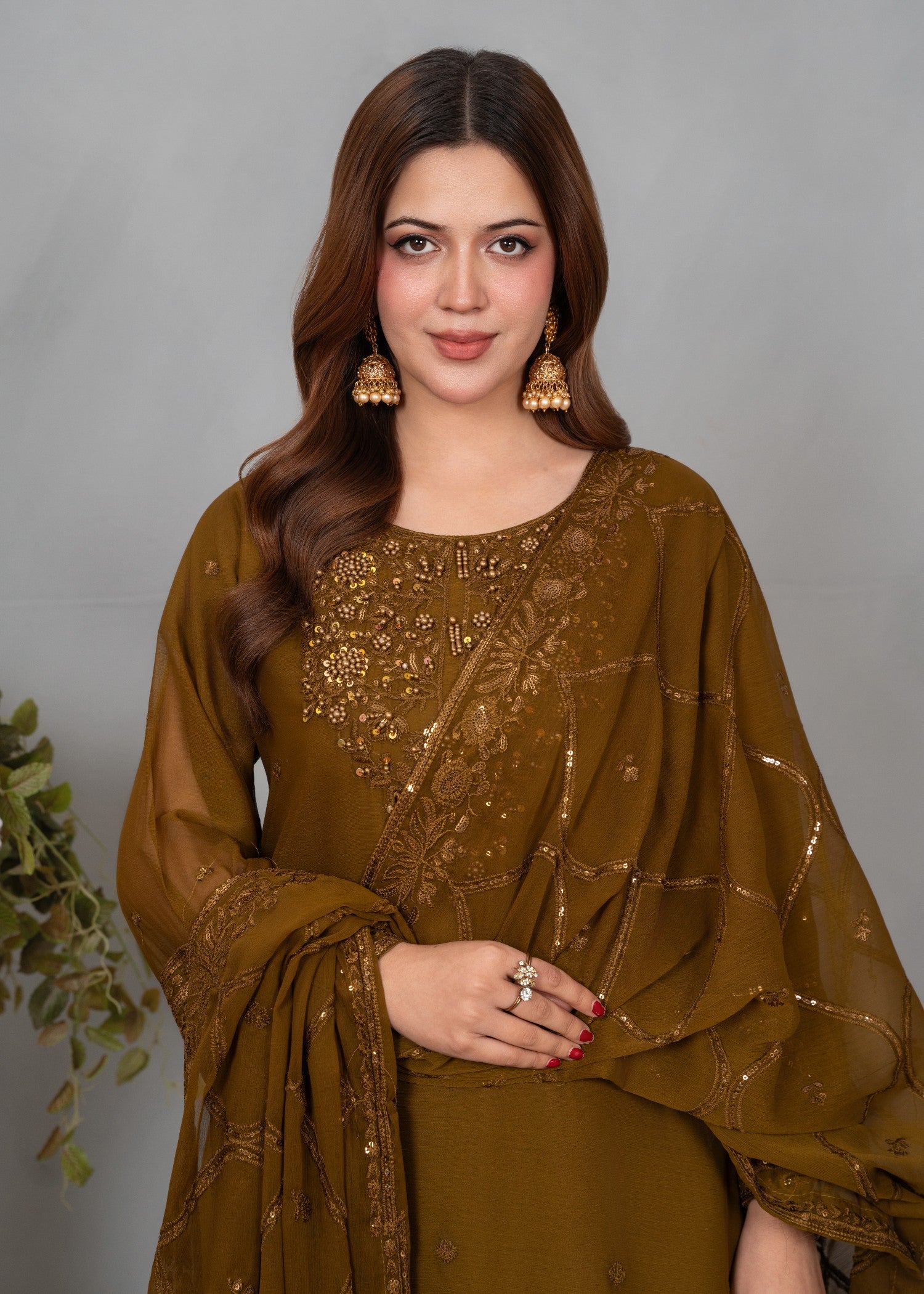 chiffon Gharara in Olive green