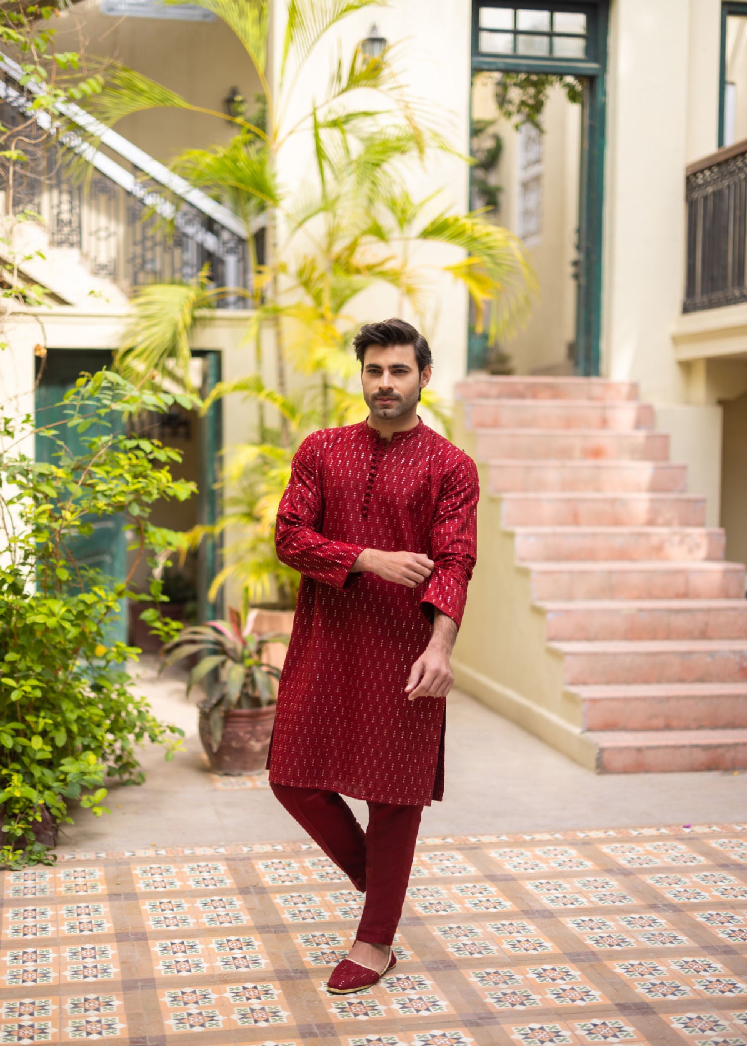 masuri Kurta Set in Red