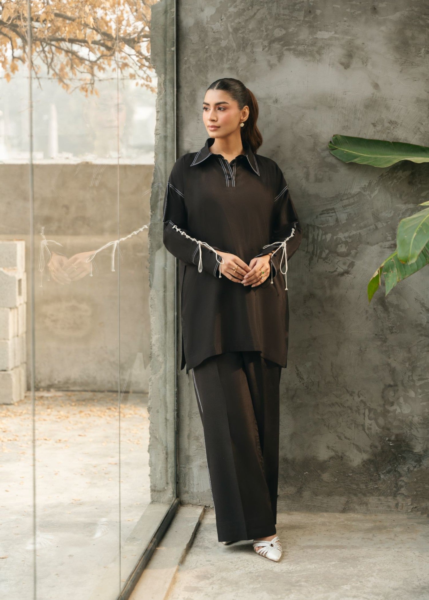 raw silk Co Ord Sets in Black