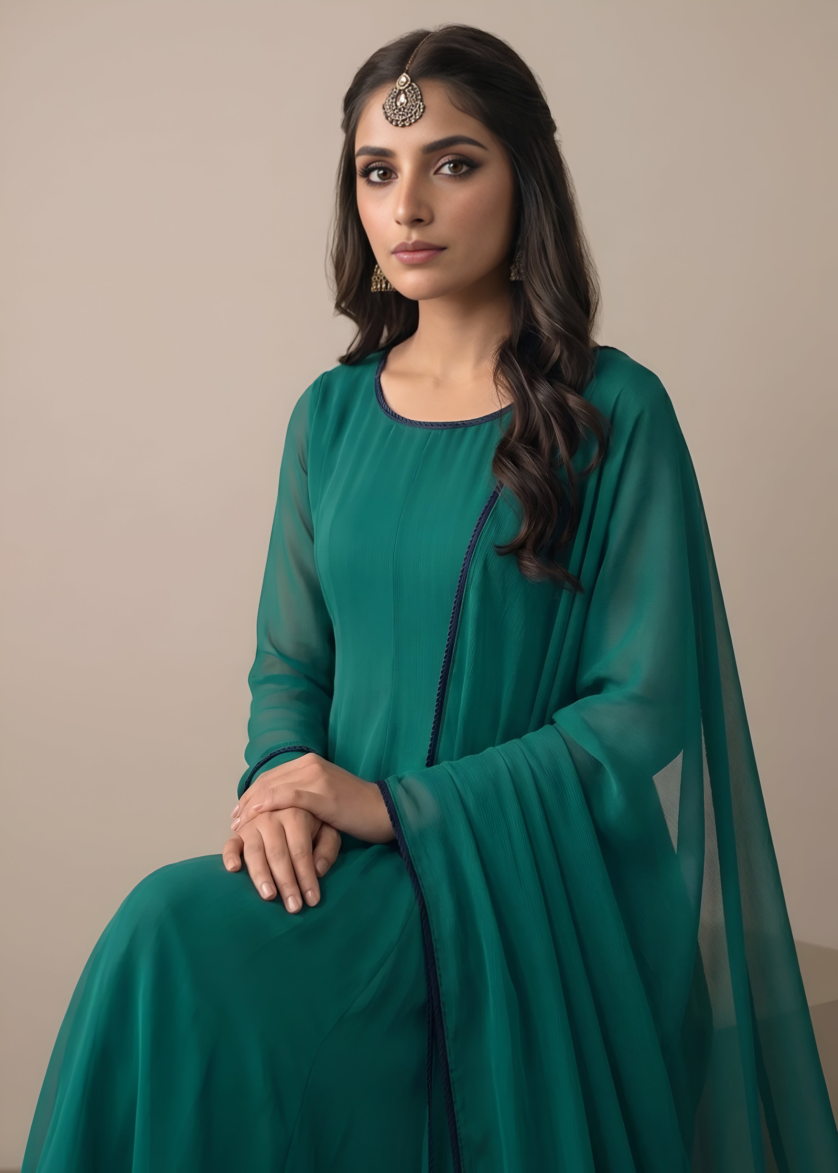 textured wash & wear Maxi in Teal
