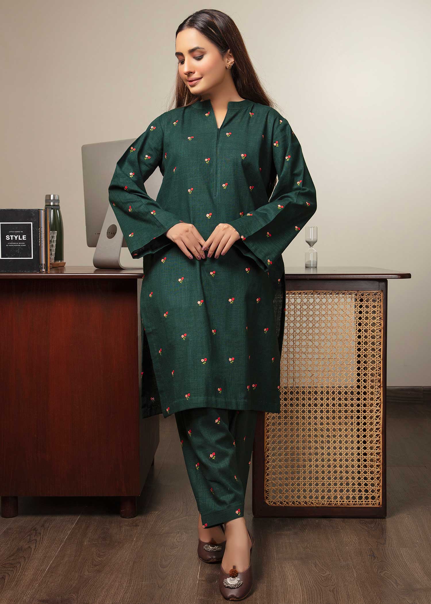 khaddar Co Ord Sets in Dark green