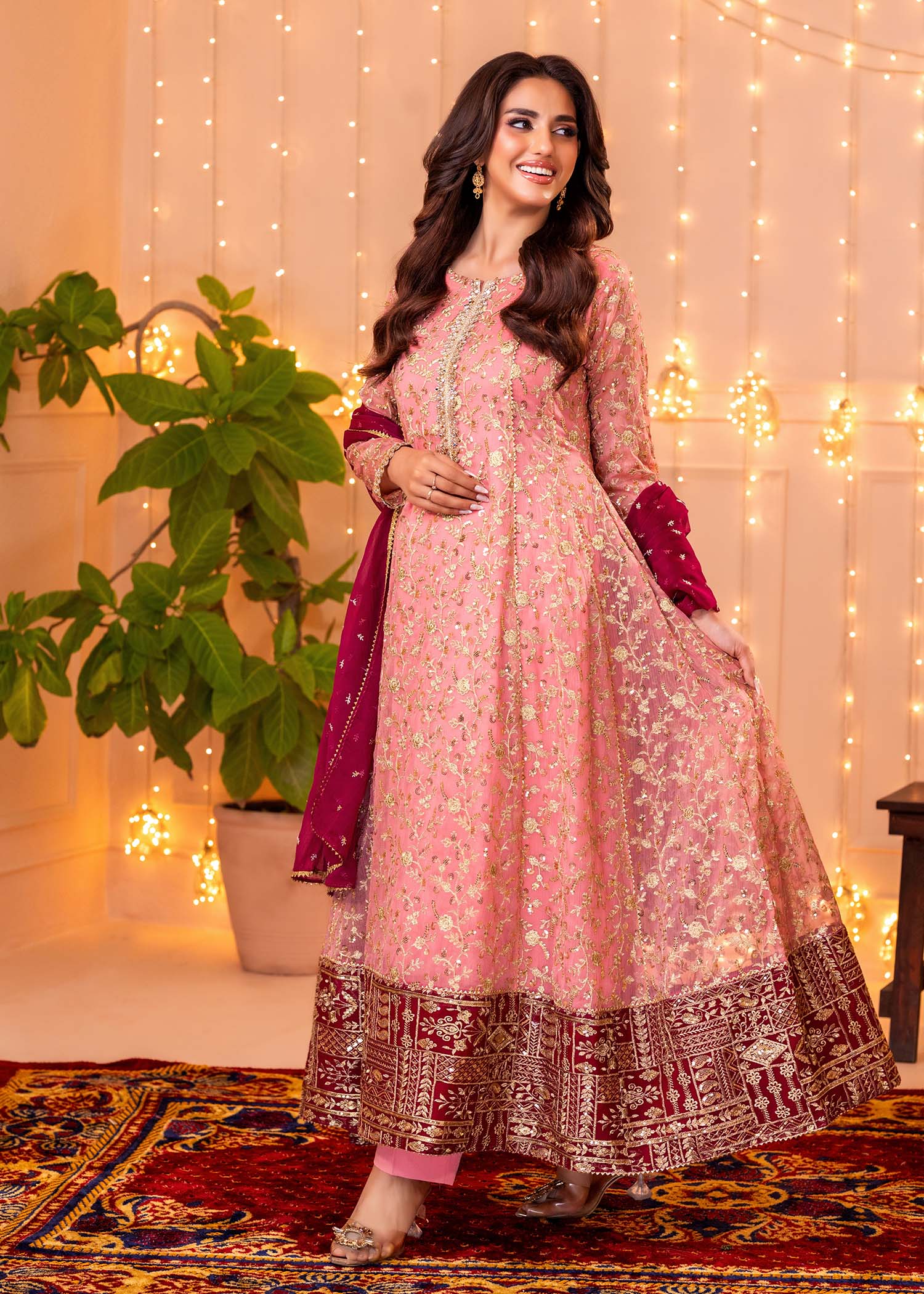 chiffon Anarkali in Pink