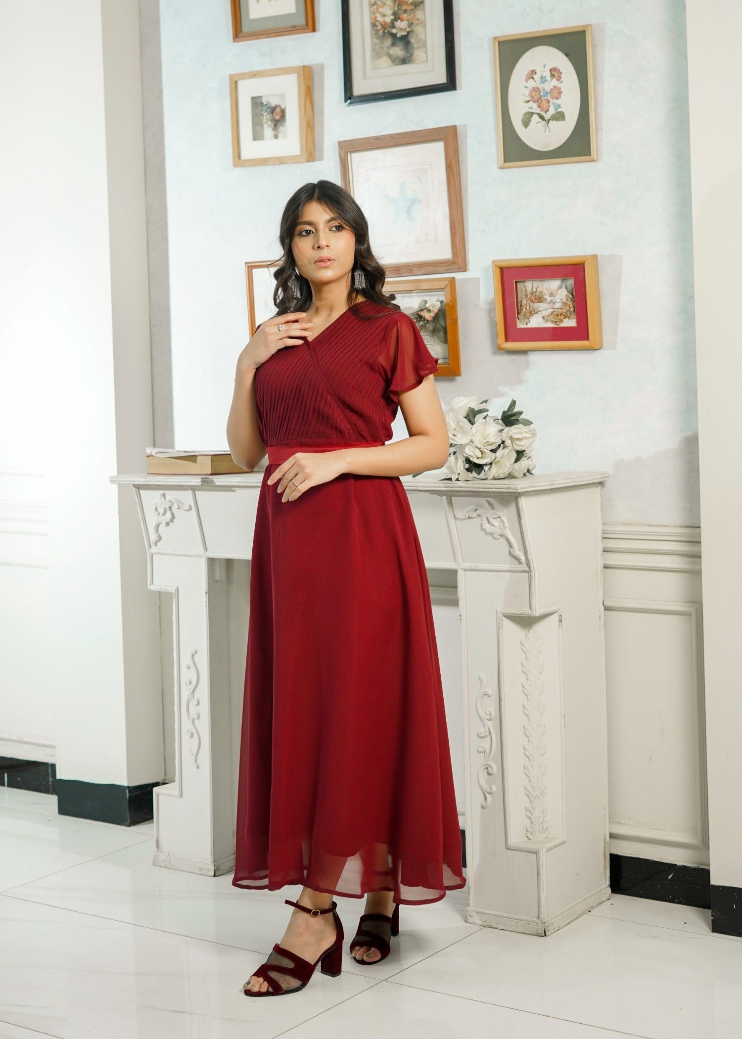 georgette Maxi in Maroon