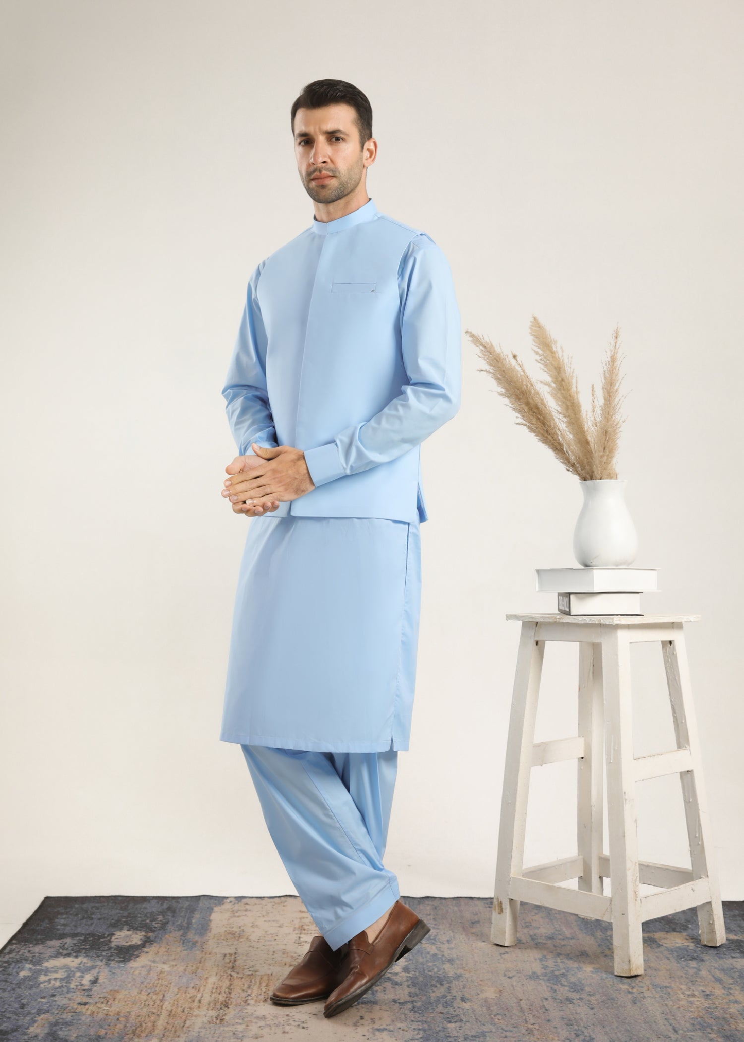 cotton Waistcoat in Sky blue by Muraqsh