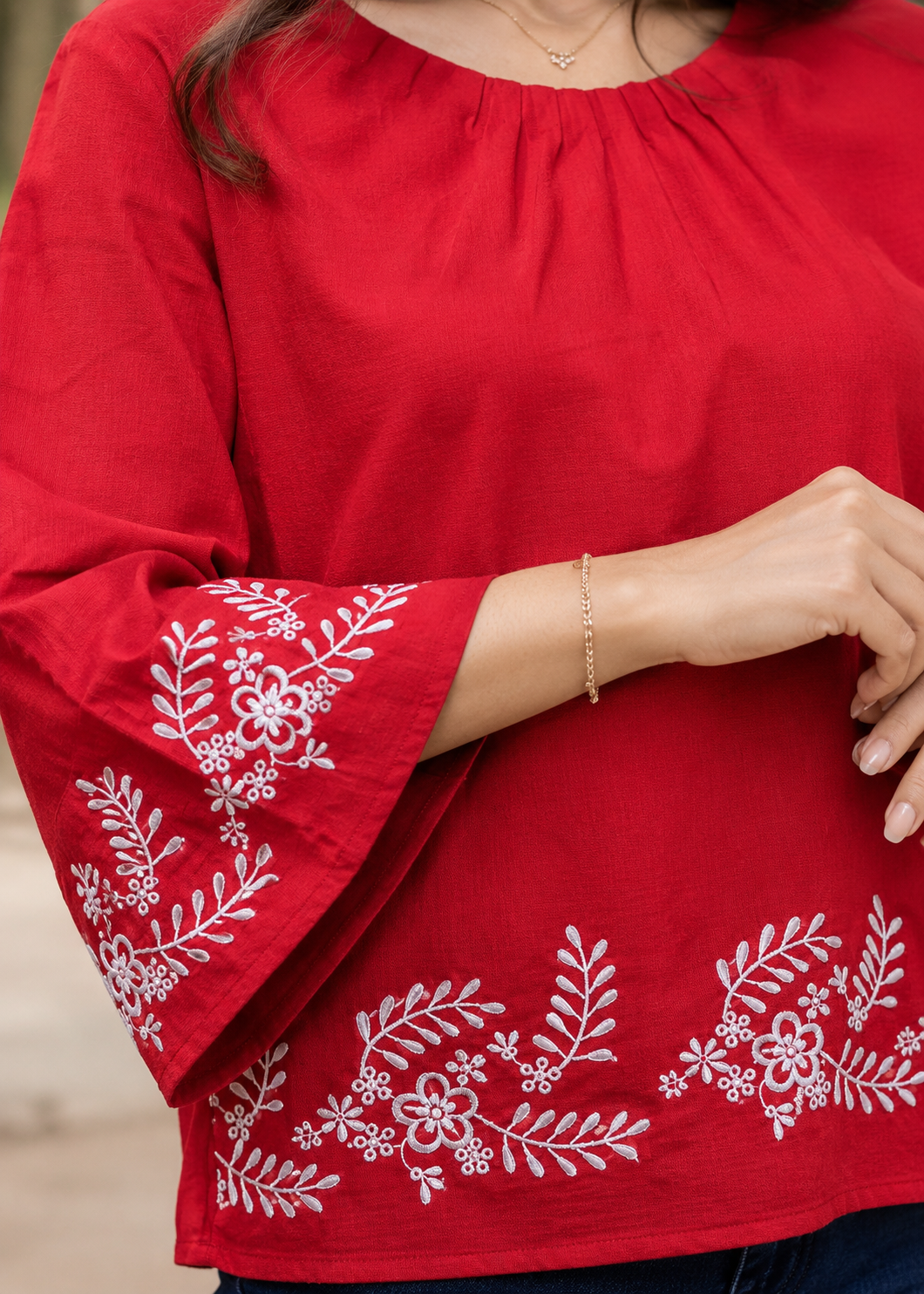 cotton karandi Top in Red