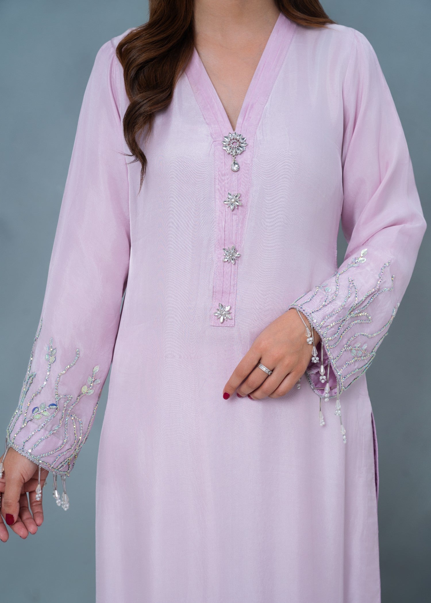 medium silk Kurta Set in Lavender pink