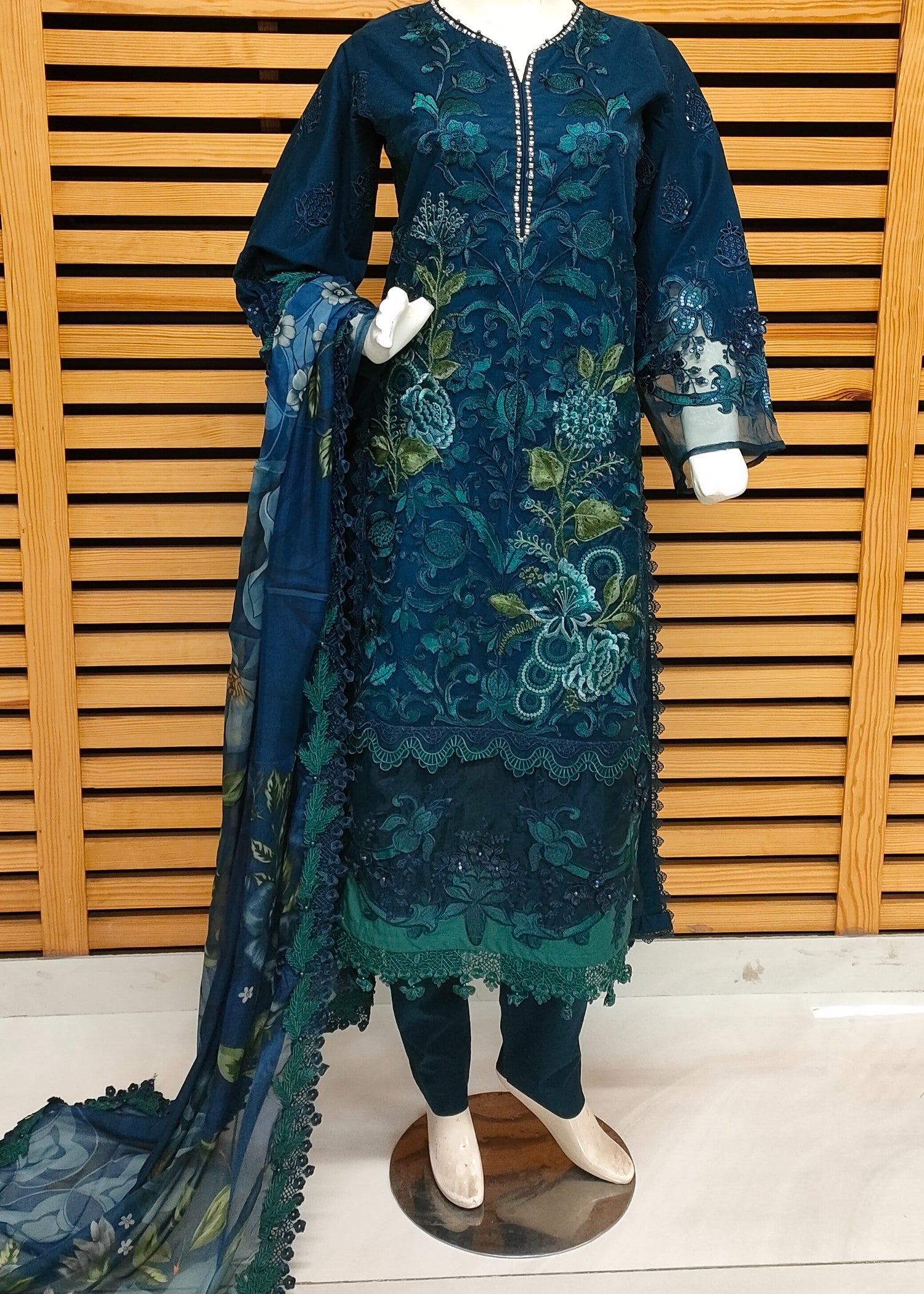 cotton Kurta Set in Ocean blue