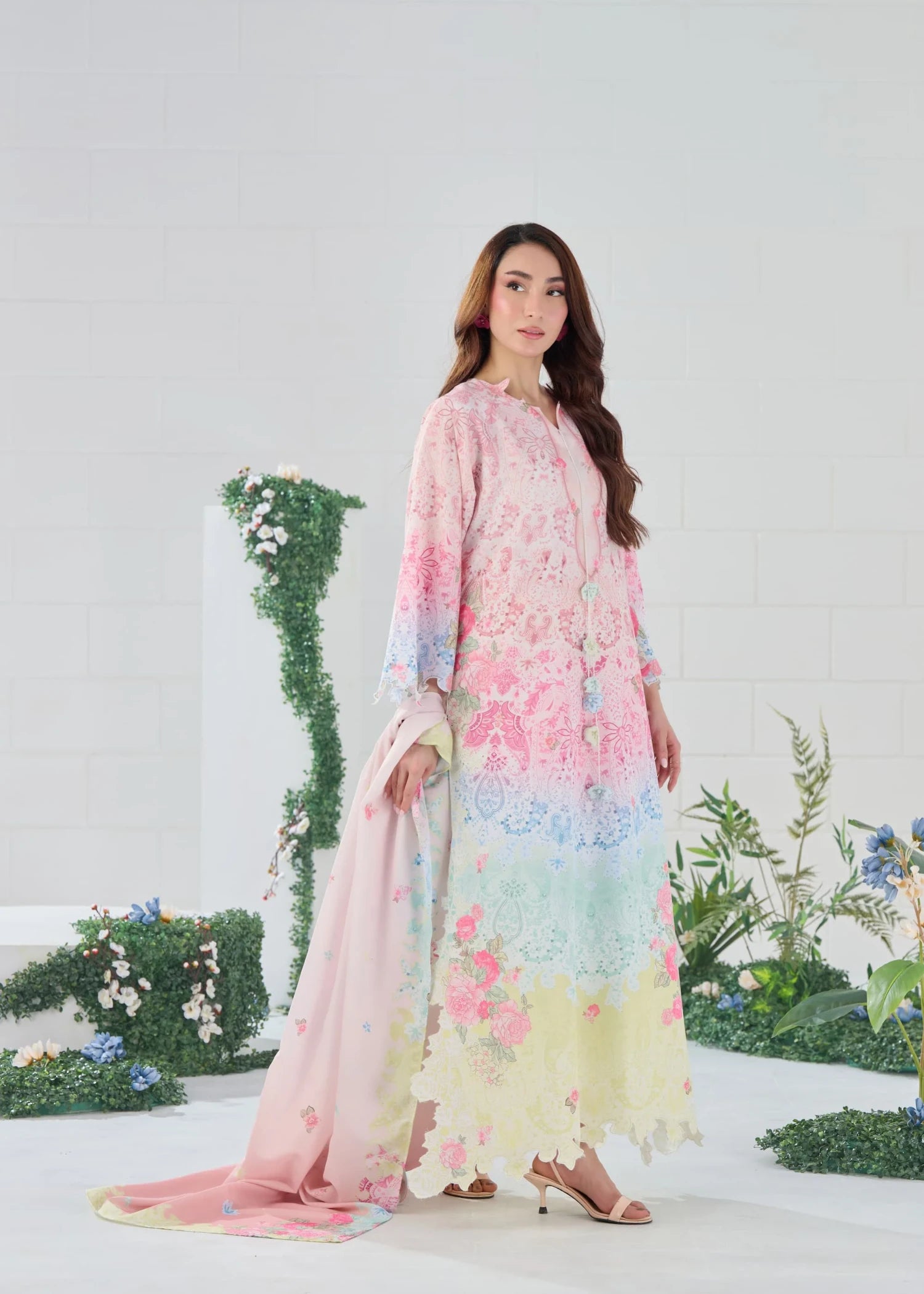 raw silk Kaftan in Multi